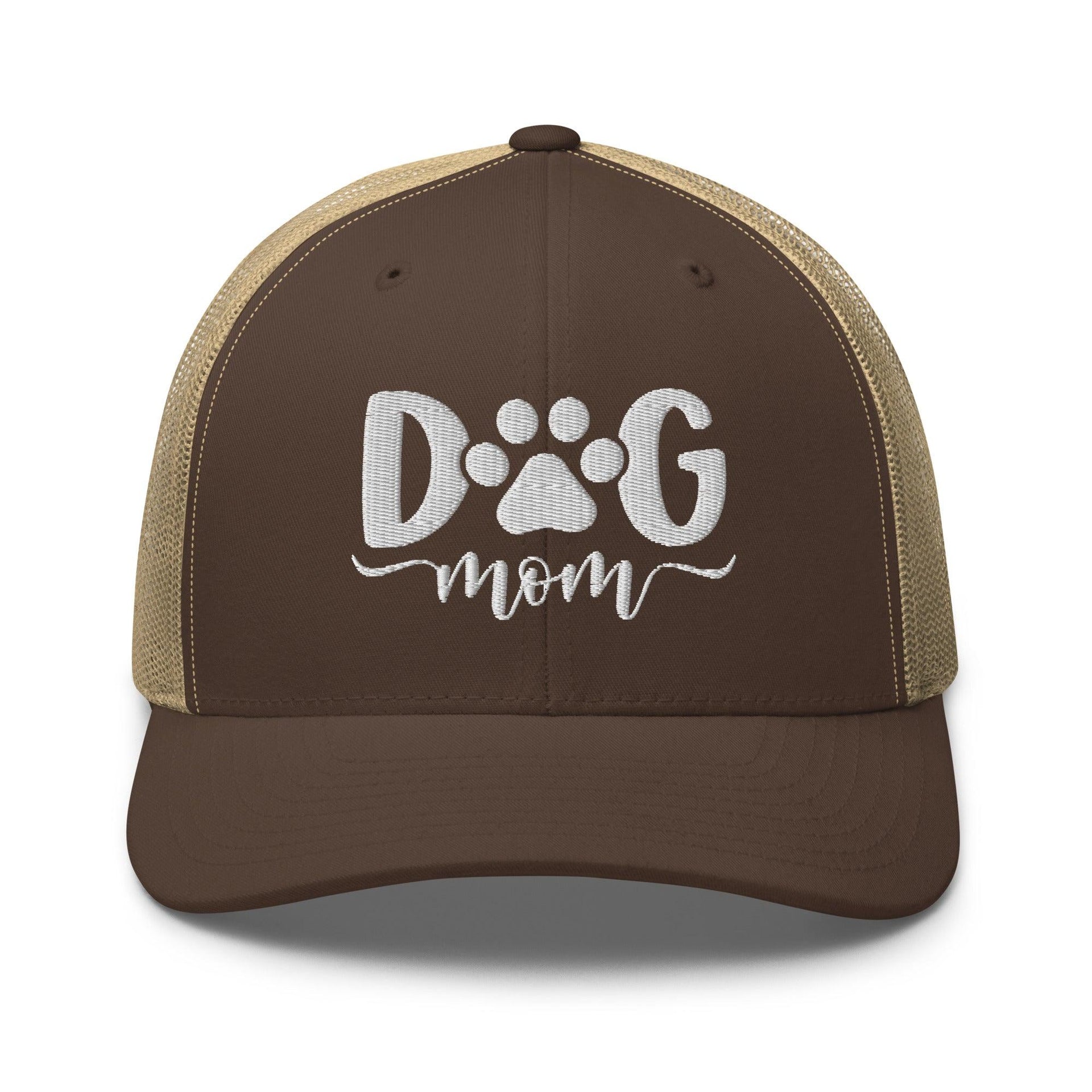 Dog Mom Embroidered Mesh Trucker Hat Brown Khaki Capital Crowns Funny Trucker Hats