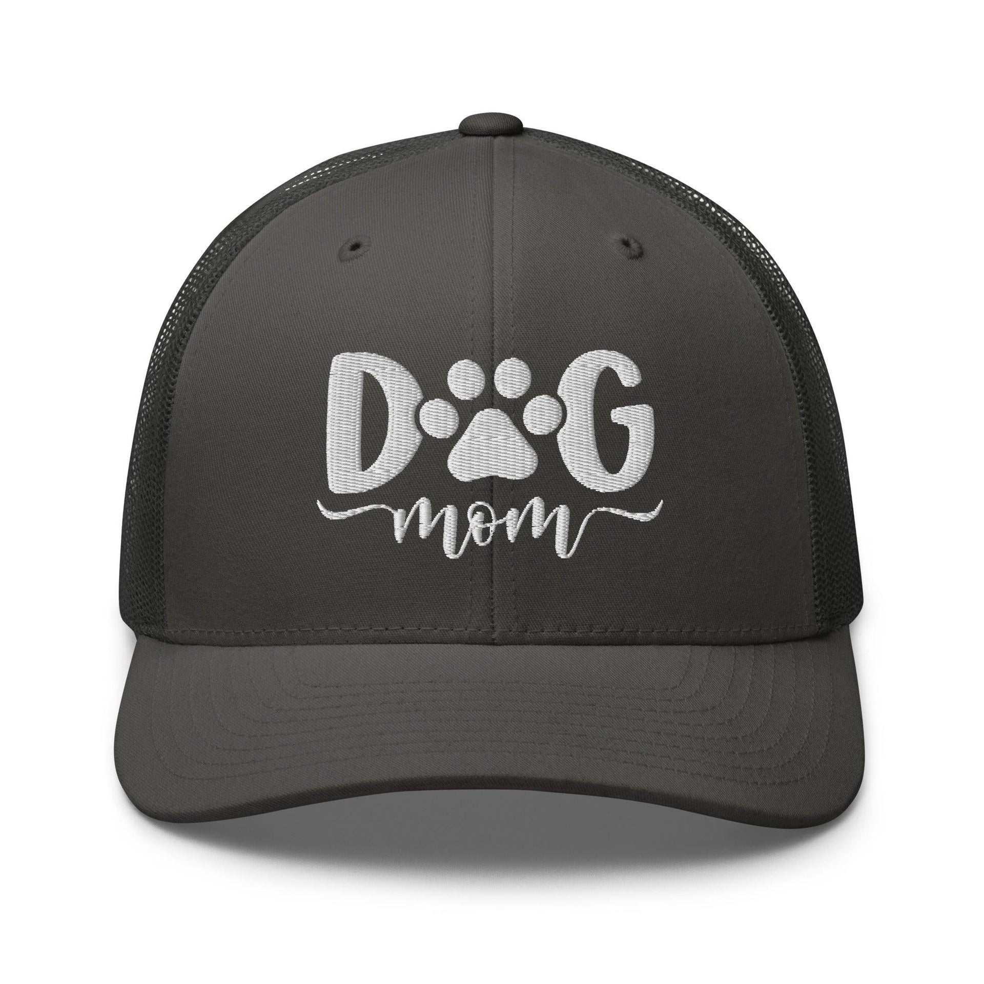 Dog Mom Embroidered Mesh Trucker Hat Charcoal Capital Crowns Funny Trucker Hats