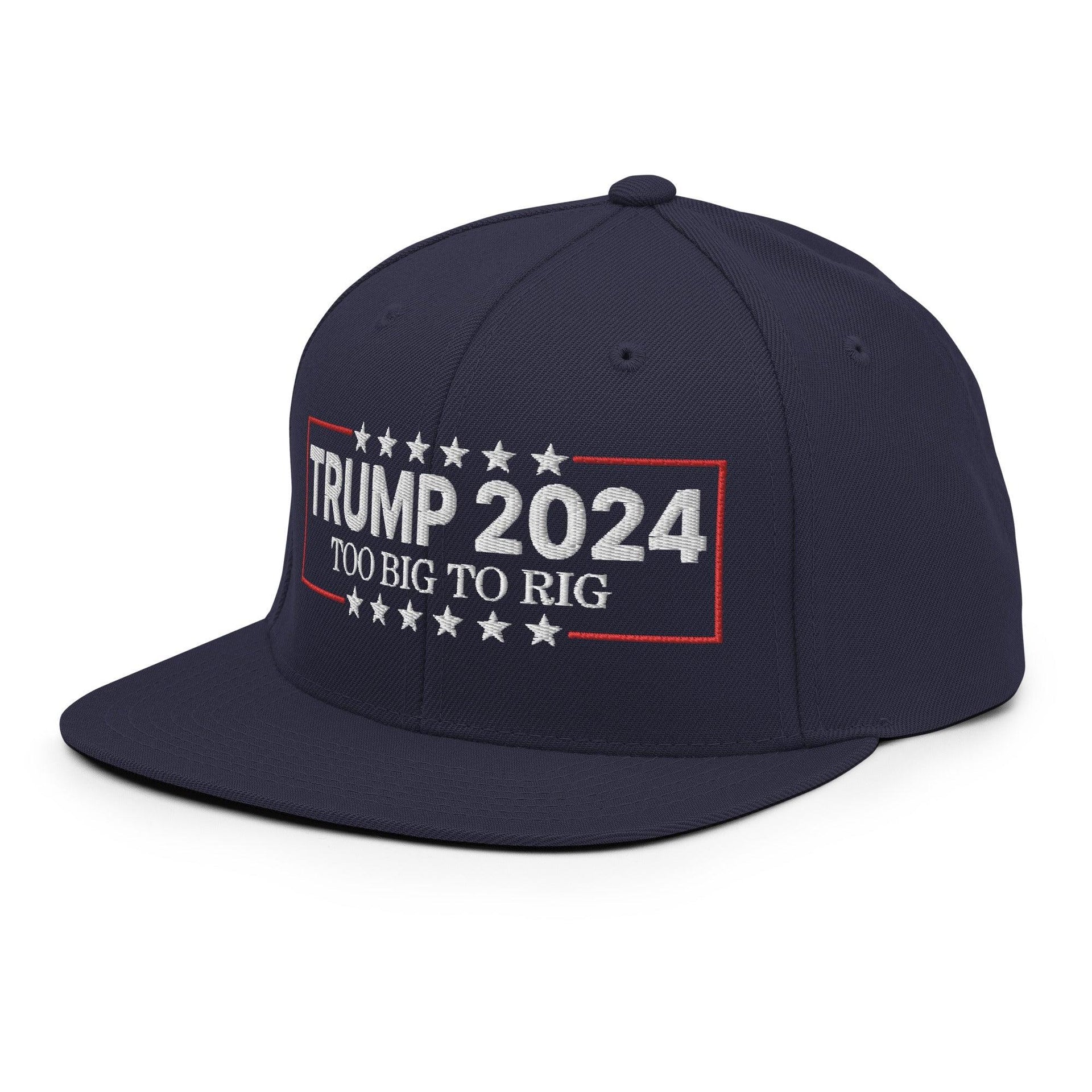 Donald Trump 2024 Too Big to Rig Flat Bill Brim Snapback Hat Capital Crowns Conservative LADs Snapback Hats