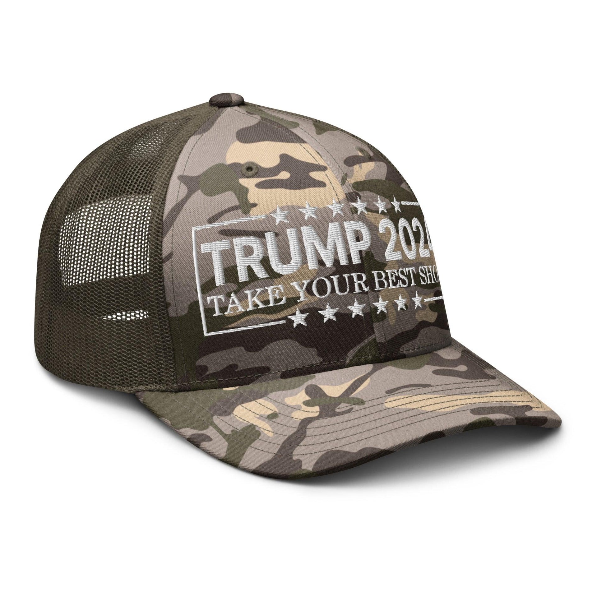 Donald Trump 2024 Take Your Best Shot Camo Trucker Hat Capital Crowns Conservative LADs Trucker Hats