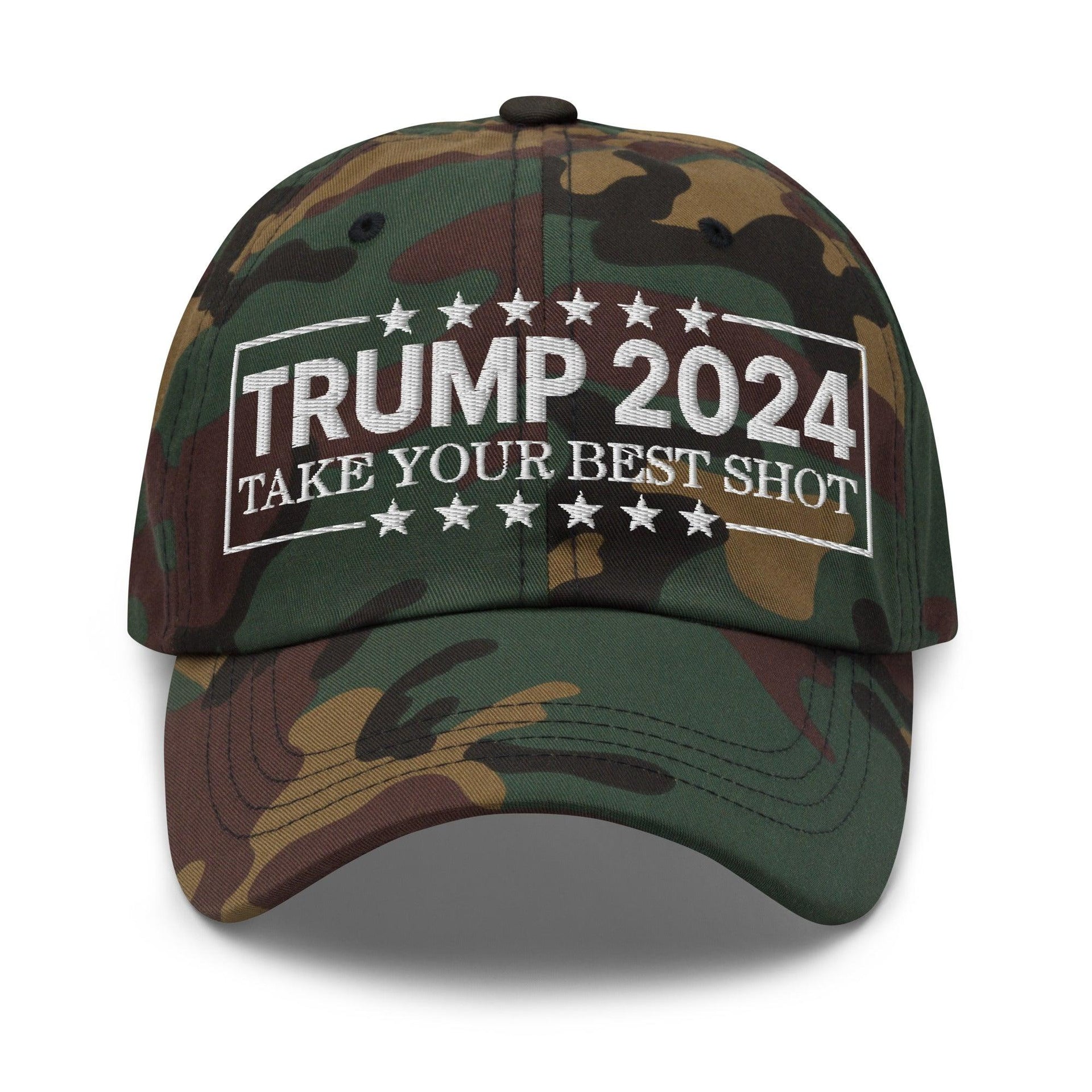 Donald Trump 2024 Take Your Best Shot Dad Hat Green Camo Capital Crowns Conservative Dad Hats LADs