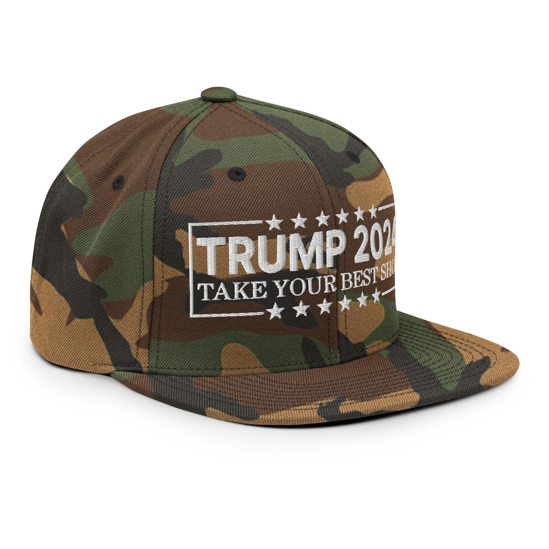 Donald Trump 2024 Take Your Best Shot Flat Bill Brim Snapback Hat Capital Crowns Conservative LADs Snapback Hats
