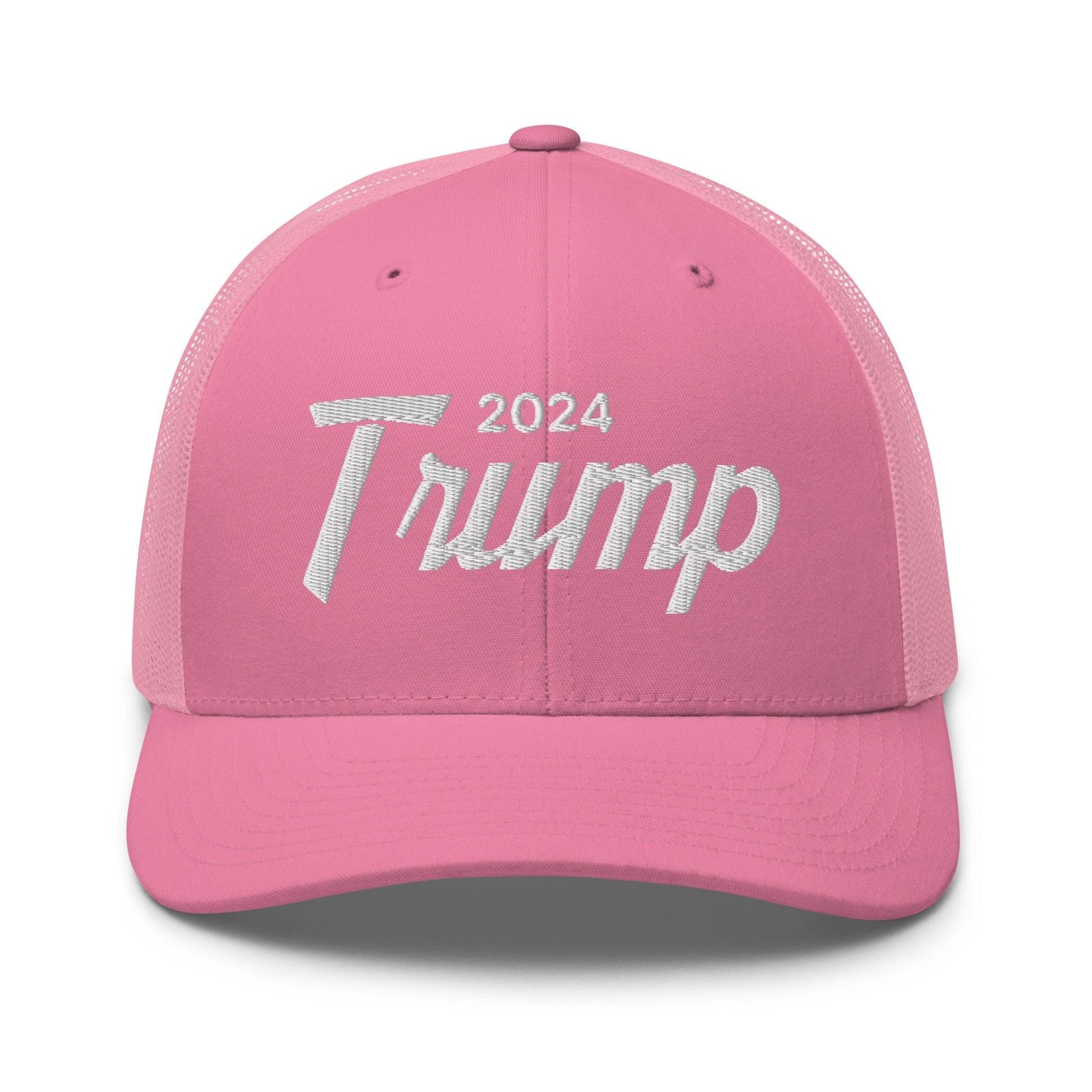 Donald Trump 2024 Vintage Sports Script Retro Trucker Hat Pink Capital Crowns Conservative LADs Trucker Hats