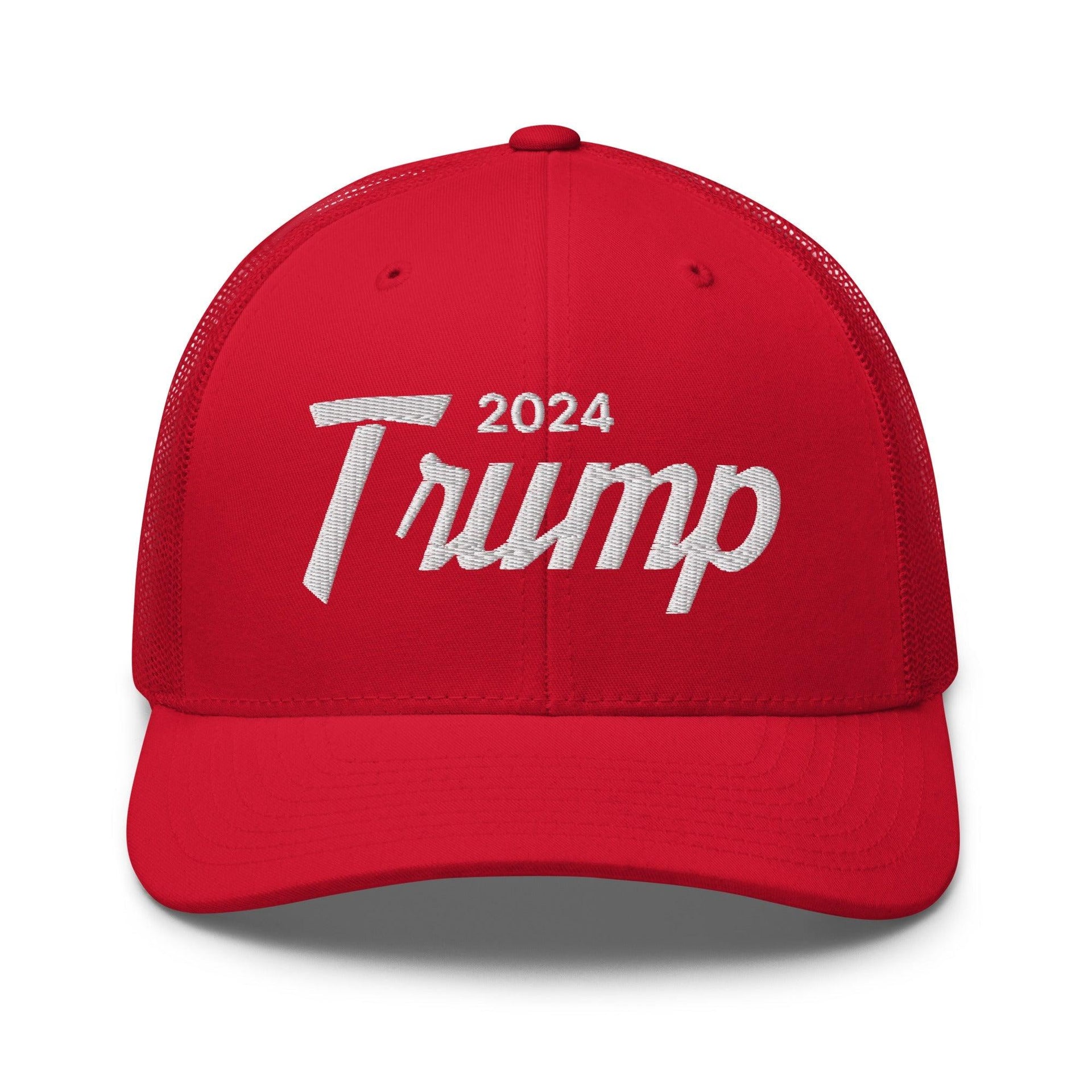 Donald Trump 2024 Vintage Sports Script Retro Trucker Hat Red Capital Crowns Conservative LADs Trucker Hats