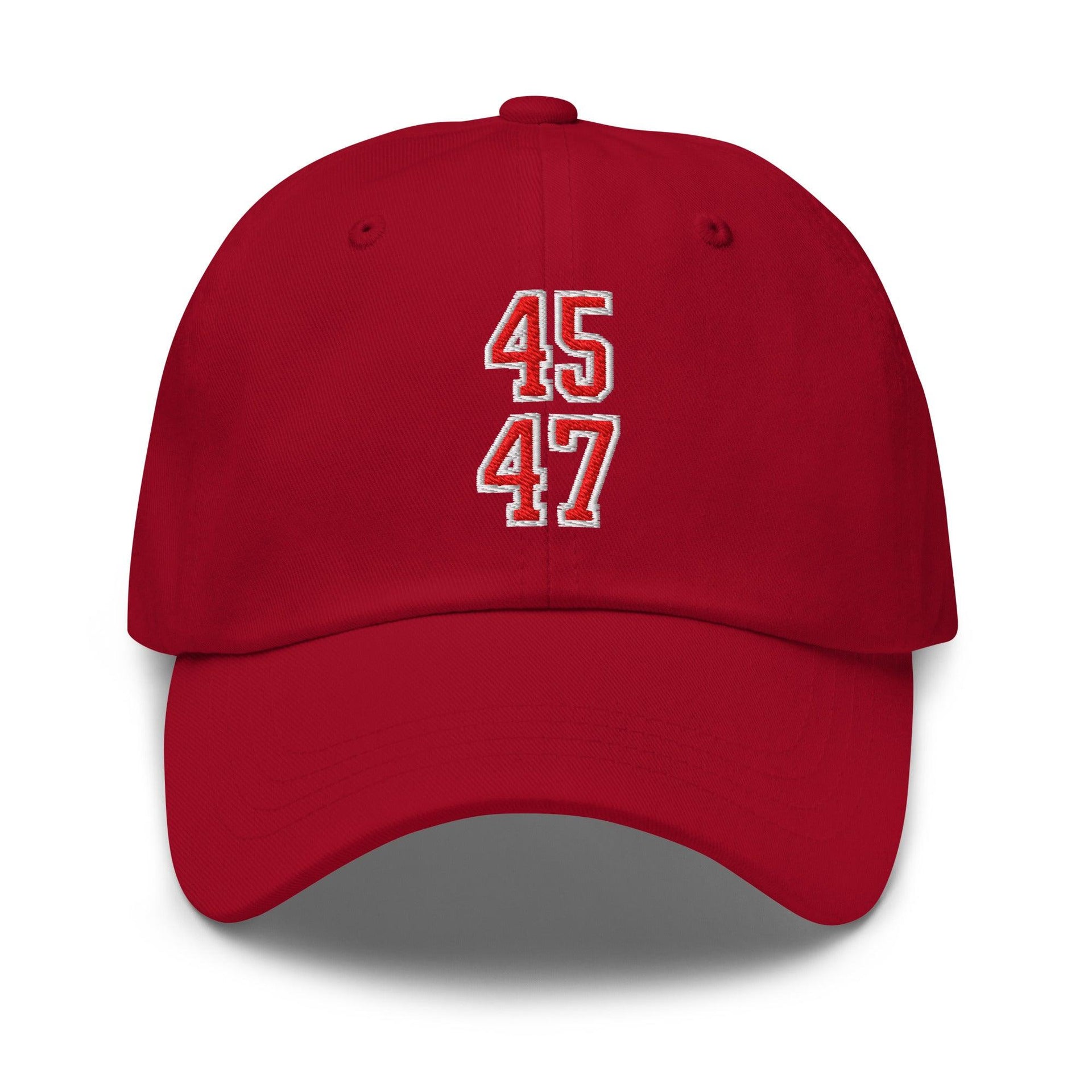 Donald Trump 45-47 Embroidered Dad Hat Red/White Cranberry Capital Crowns Conservative Dad Hats LADs