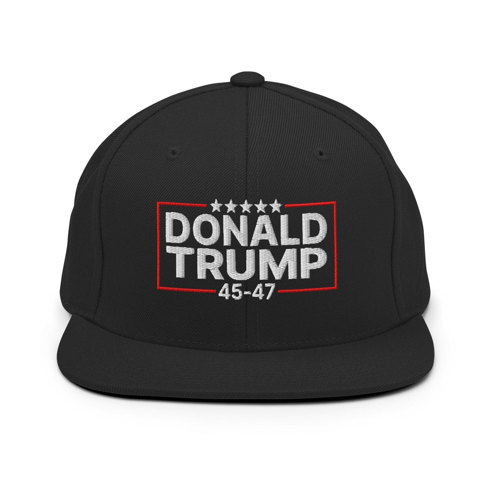 Donald Trump 45-47 Embroidered Flat Bill Brim Snapback Hat Black Capital Crowns Conservative LADs Snapback Hats