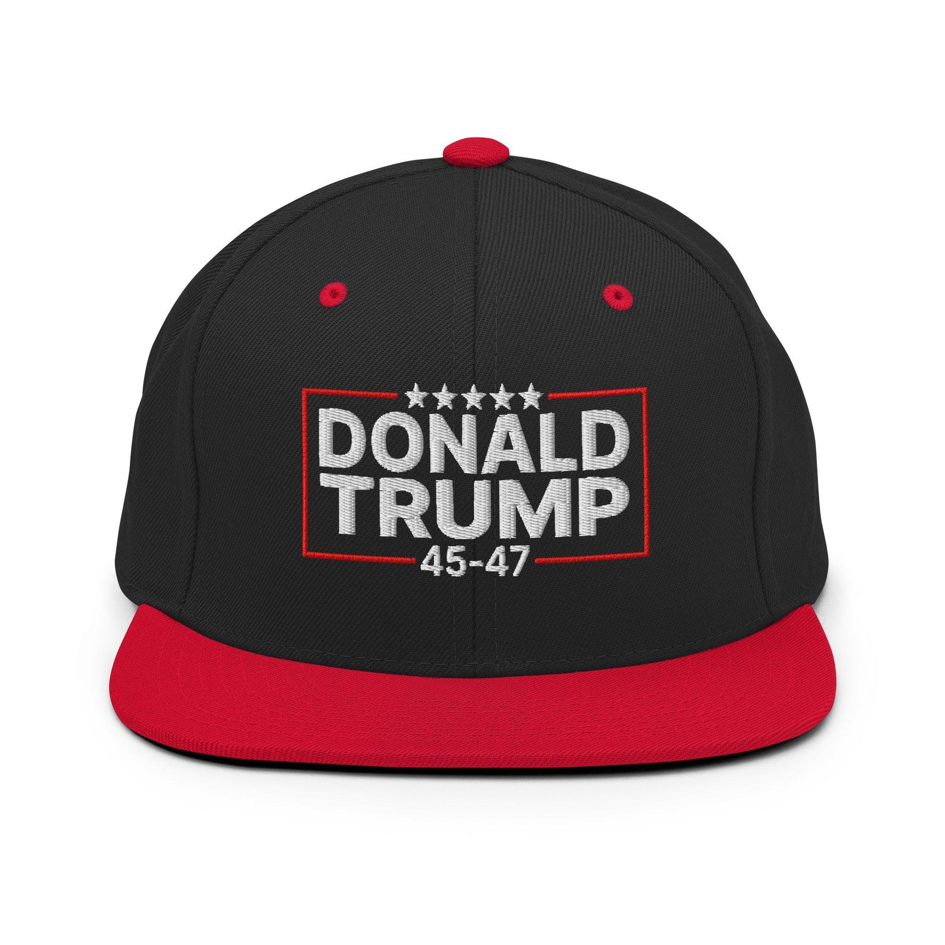 Donald Trump 45-47 Embroidered Flat Bill Brim Snapback Hat Black Red Capital Crowns Conservative LADs Snapback Hats
