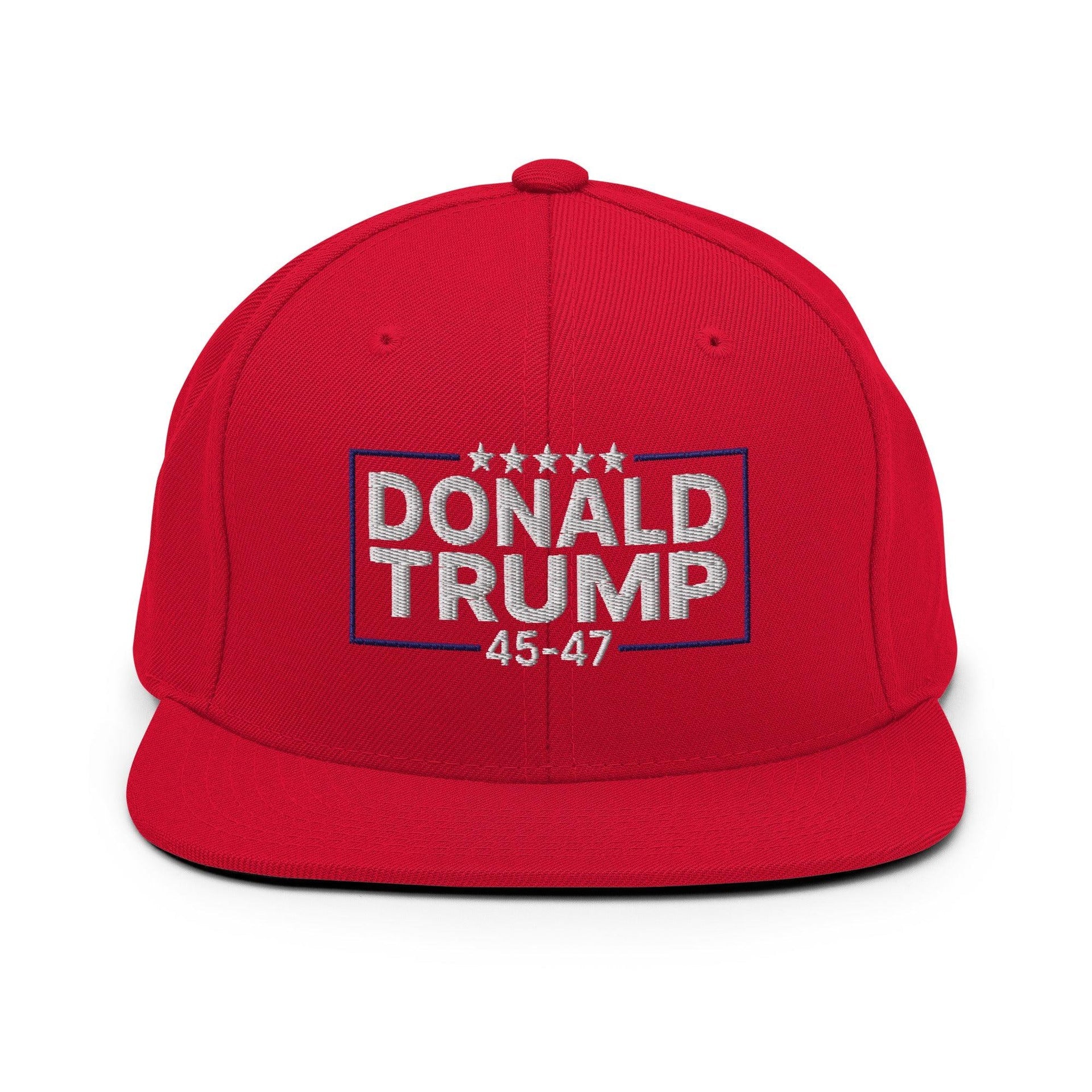 Donald Trump 45-47 Embroidered Flat Bill Brim Snapback Hat Red Capital Crowns Conservative LADs Snapback Hats