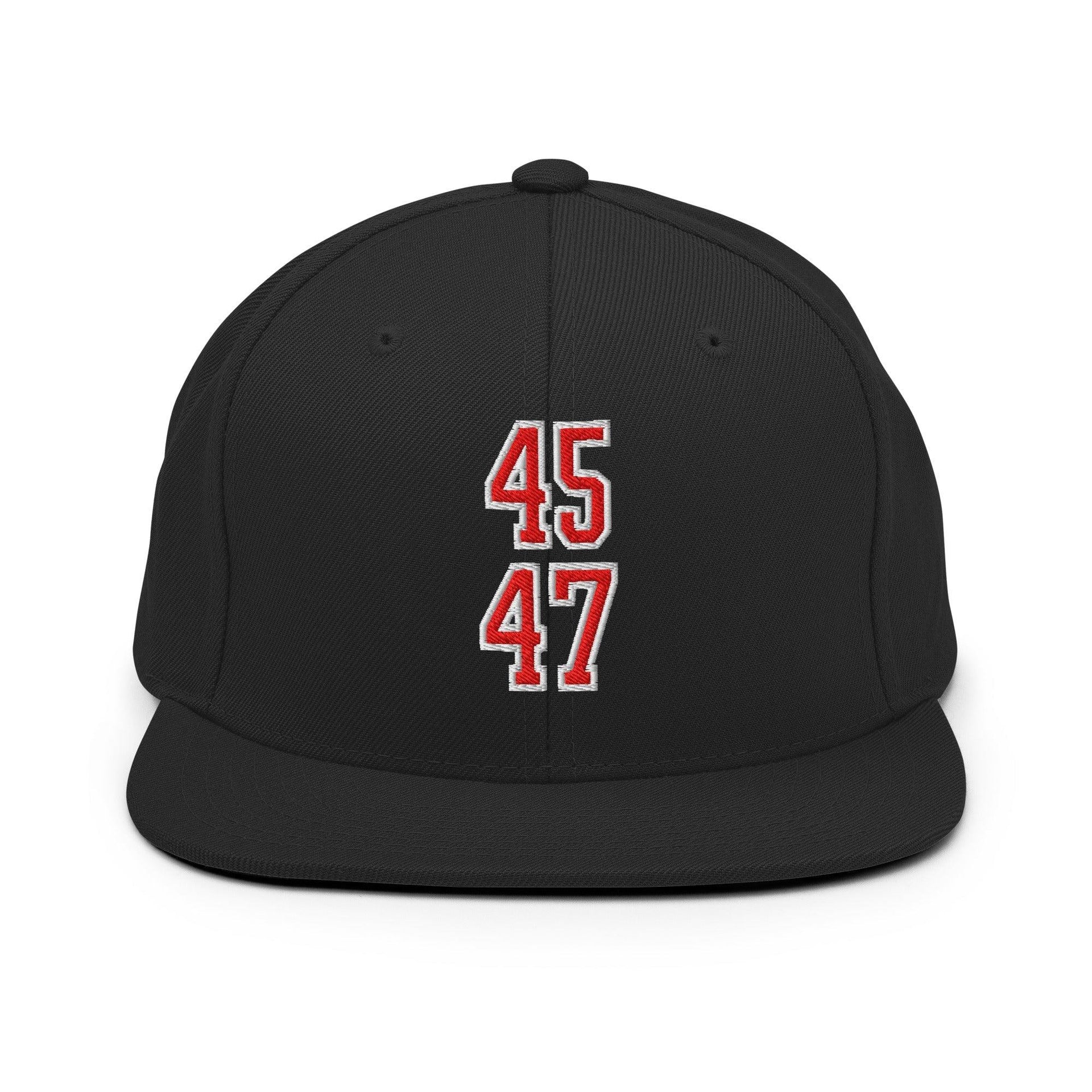 Donald Trump 45-47 Embroidered Flat Bill Brim Snapback Hat Red/White Black Capital Crowns Conservative LADs Snapback Hats