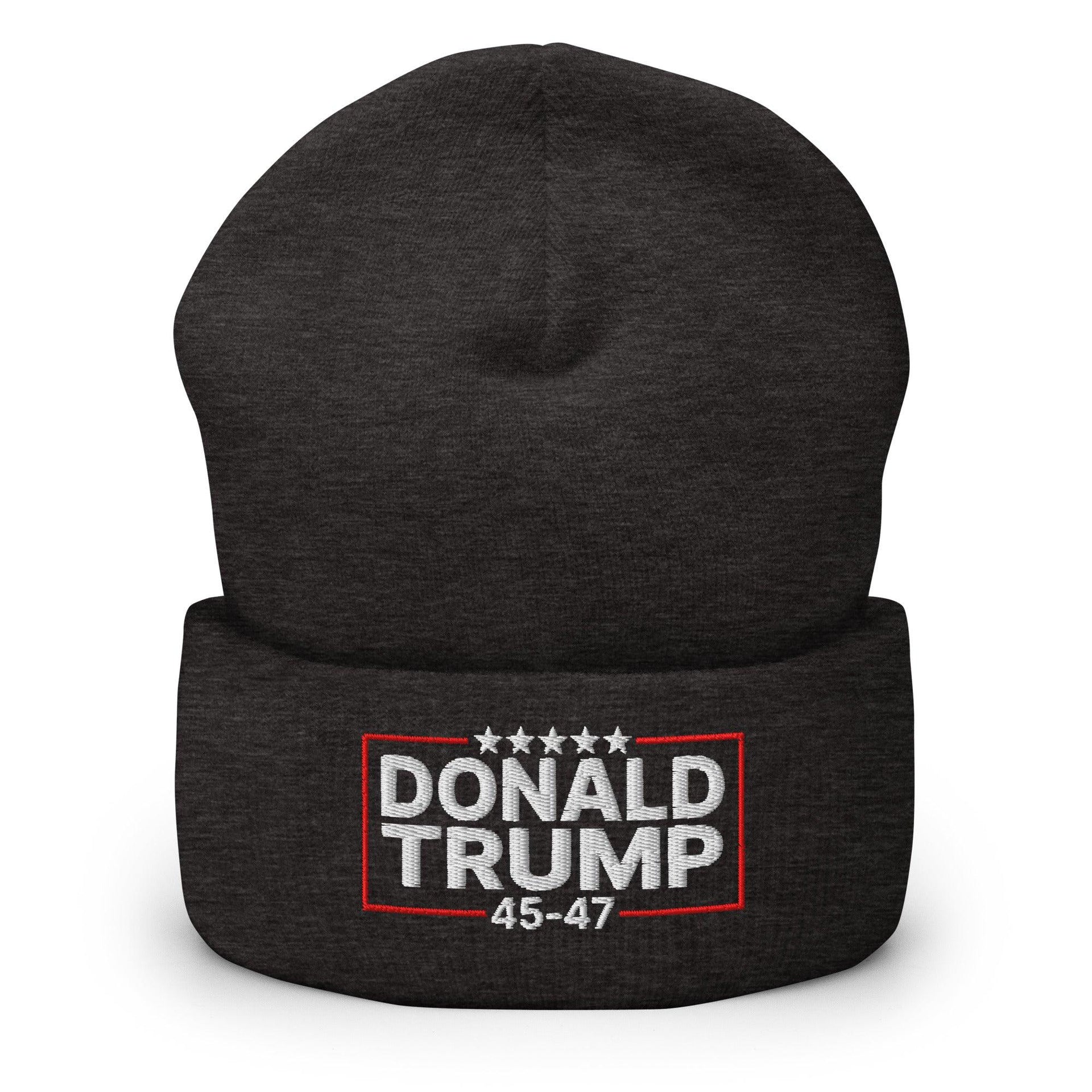 Donald Trump 45-47 Embroidered Knit Cuffed Beanie Dark Grey Beanies Capital Crowns Conservative LADs