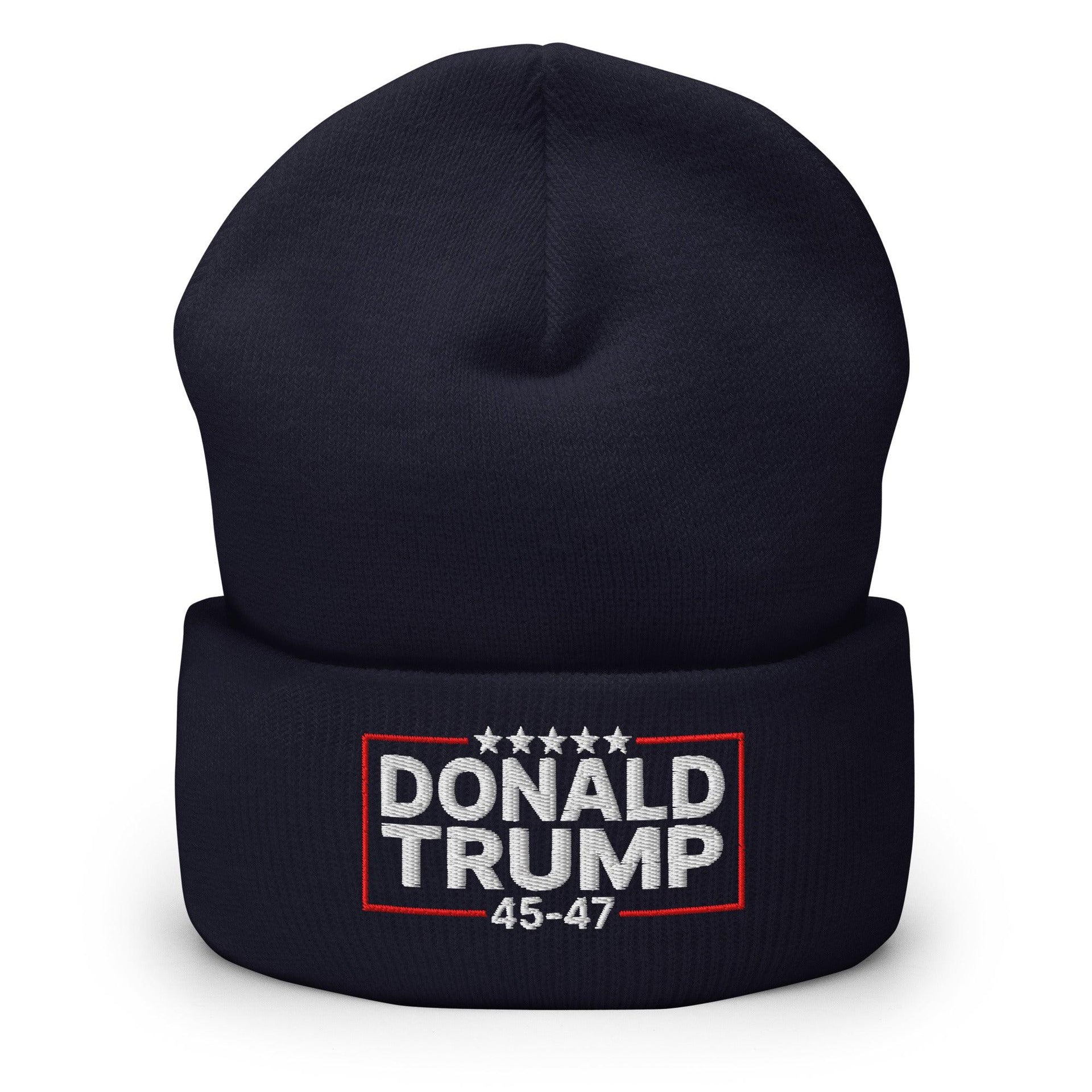 Donald Trump 45-47 Embroidered Knit Cuffed Beanie Navy Beanies Capital Crowns Conservative LADs