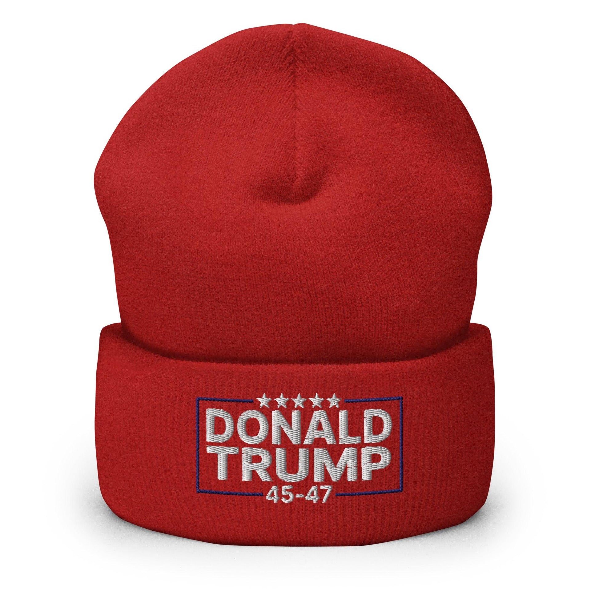 Donald Trump 45-47 Embroidered Knit Cuffed Beanie Red Beanies Capital Crowns Conservative LADs