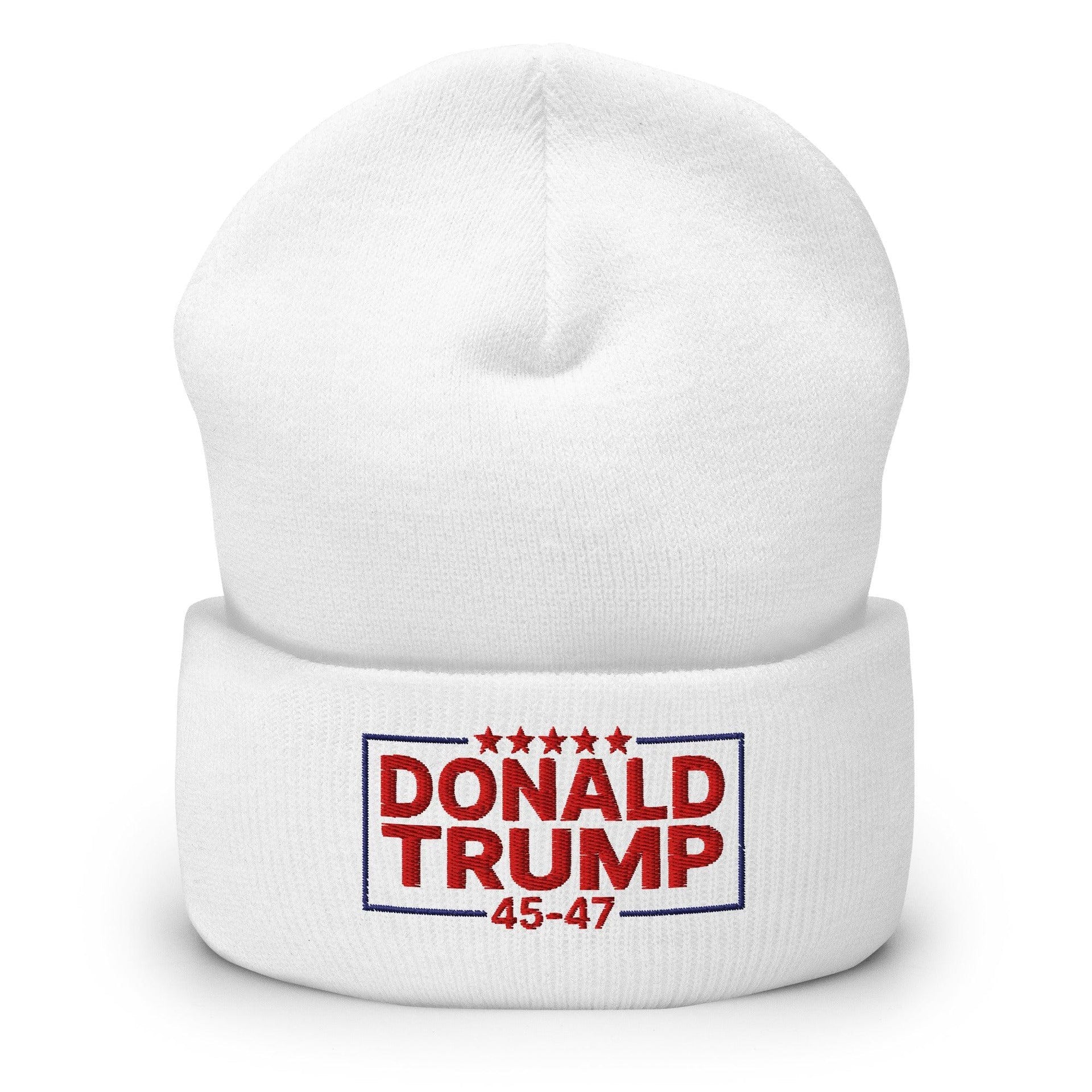 Donald Trump 45-47 Embroidered Knit Cuffed Beanie White Beanies Capital Crowns Conservative LADs