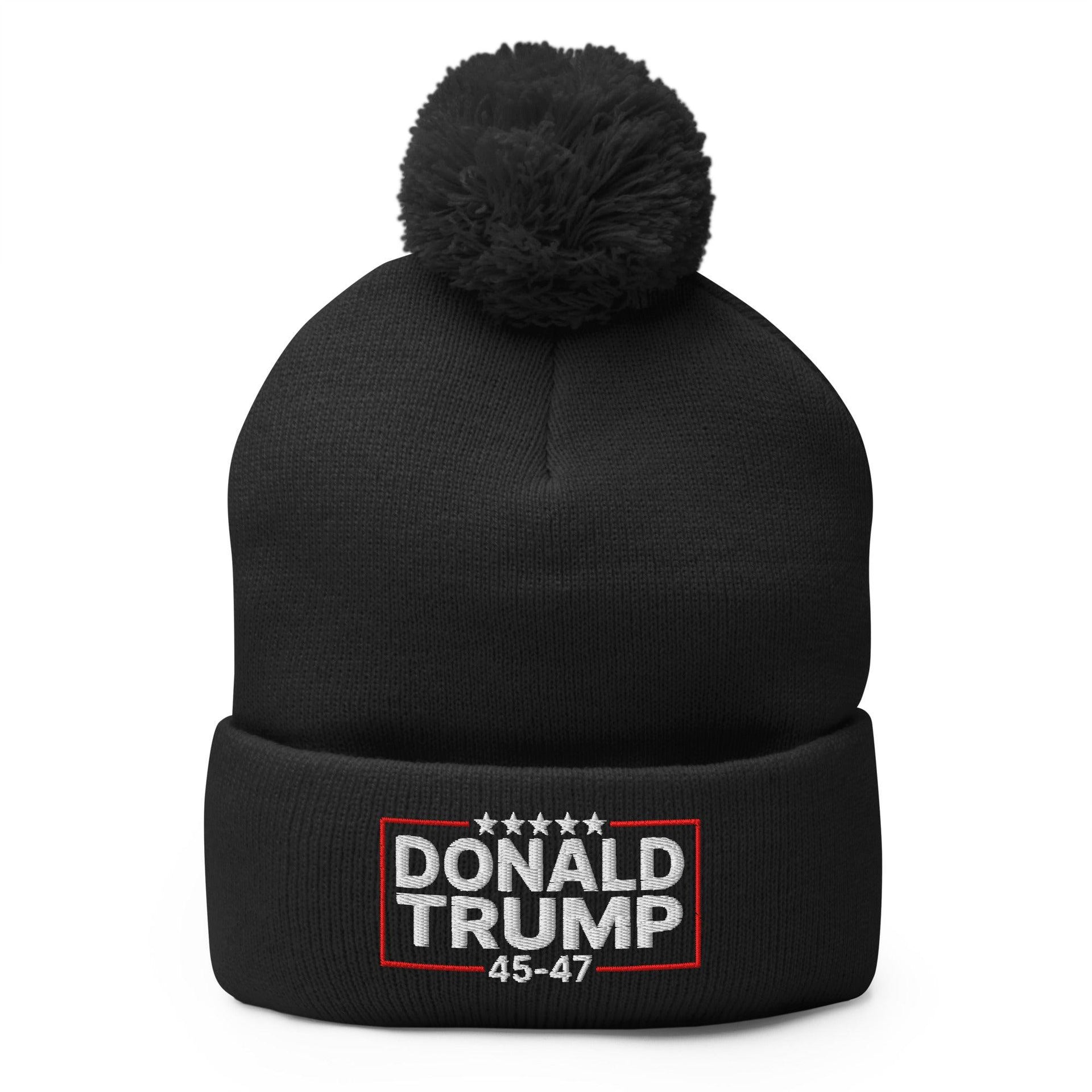 Donald Trump 45-47 Embroidered Knit Pom Pom Beanie Black Beanies Capital Crowns Conservative LADs