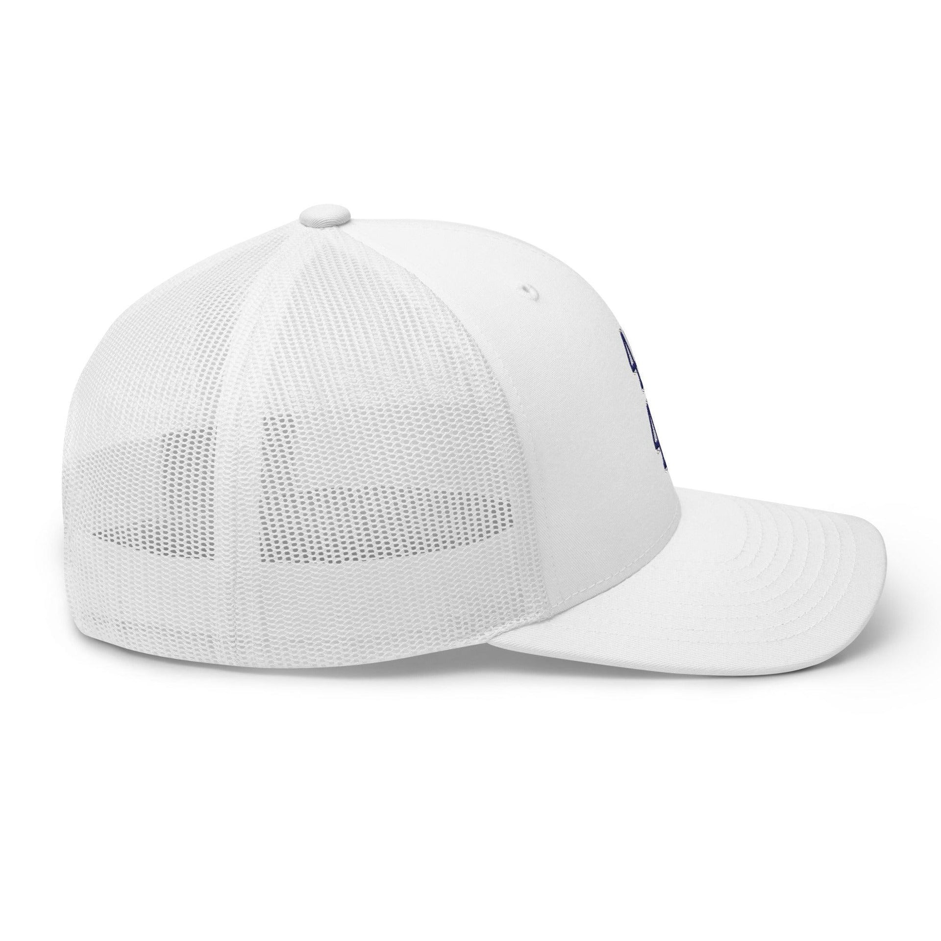 Donald Trump 45-47 Embroidered Mesh Trucker Hat Blue/White Capital Crowns Conservative LADs Trucker Hats