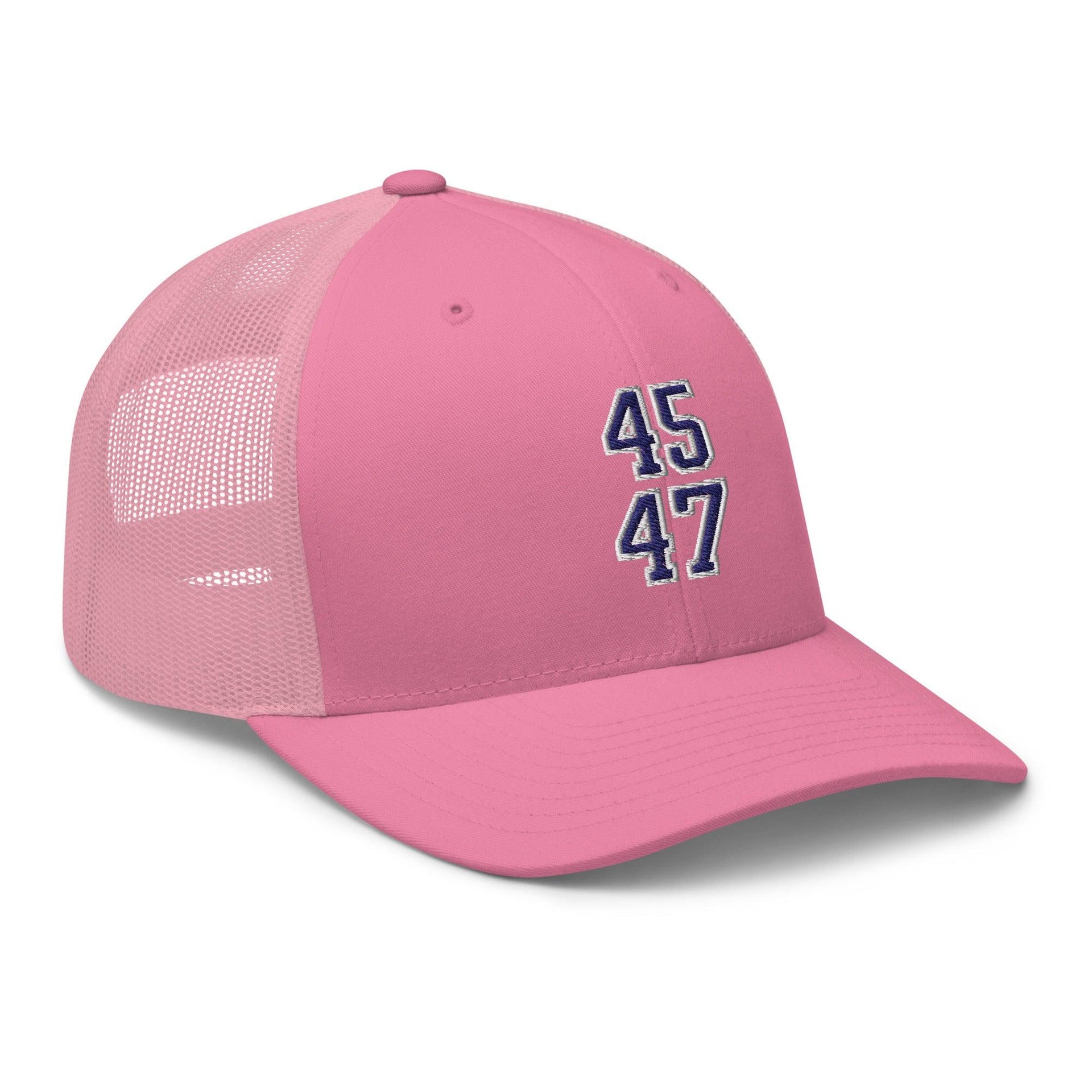 Donald Trump 45-47 Embroidered Mesh Trucker Hat Blue/White Capital Crowns Conservative LADs Trucker Hats