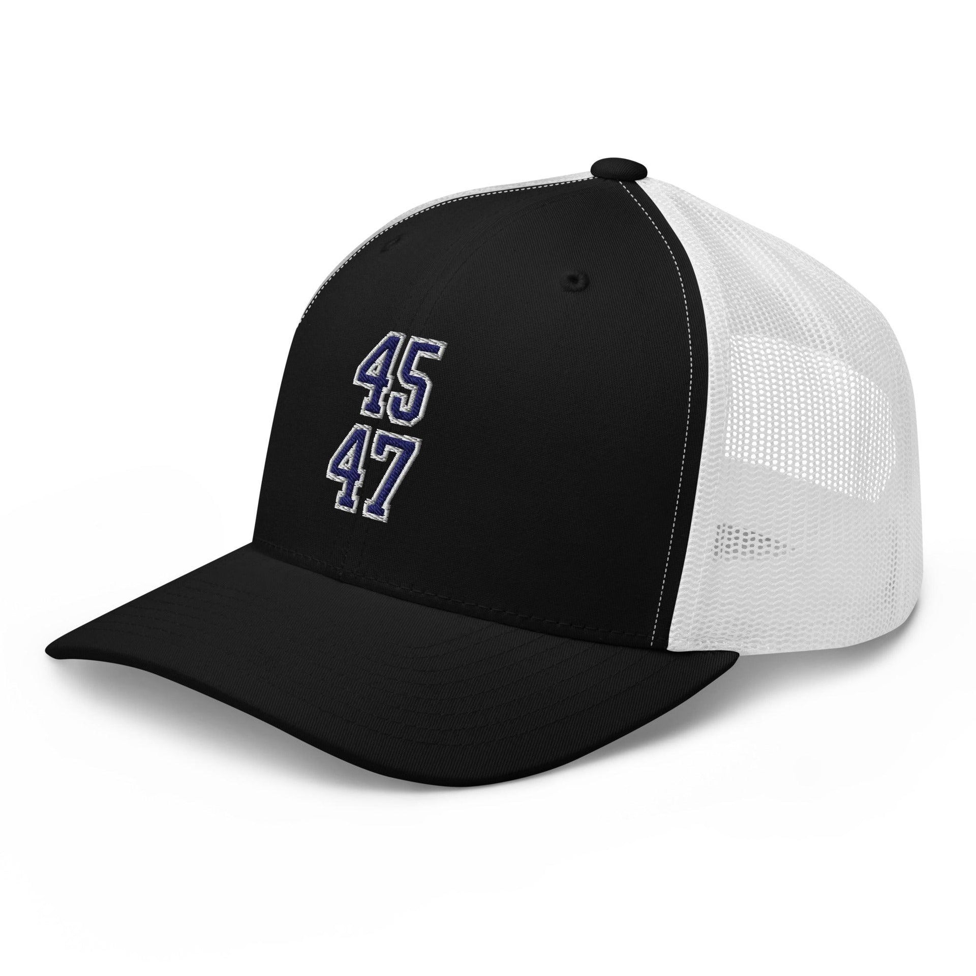Donald Trump 45-47 Embroidered Mesh Trucker Hat Blue/White Capital Crowns Conservative LADs Trucker Hats