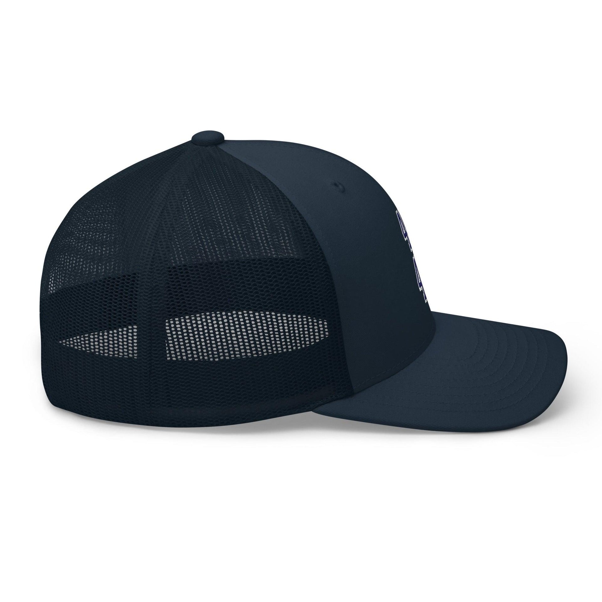 Donald Trump 45-47 Embroidered Mesh Trucker Hat Blue/White Capital Crowns Conservative LADs Trucker Hats