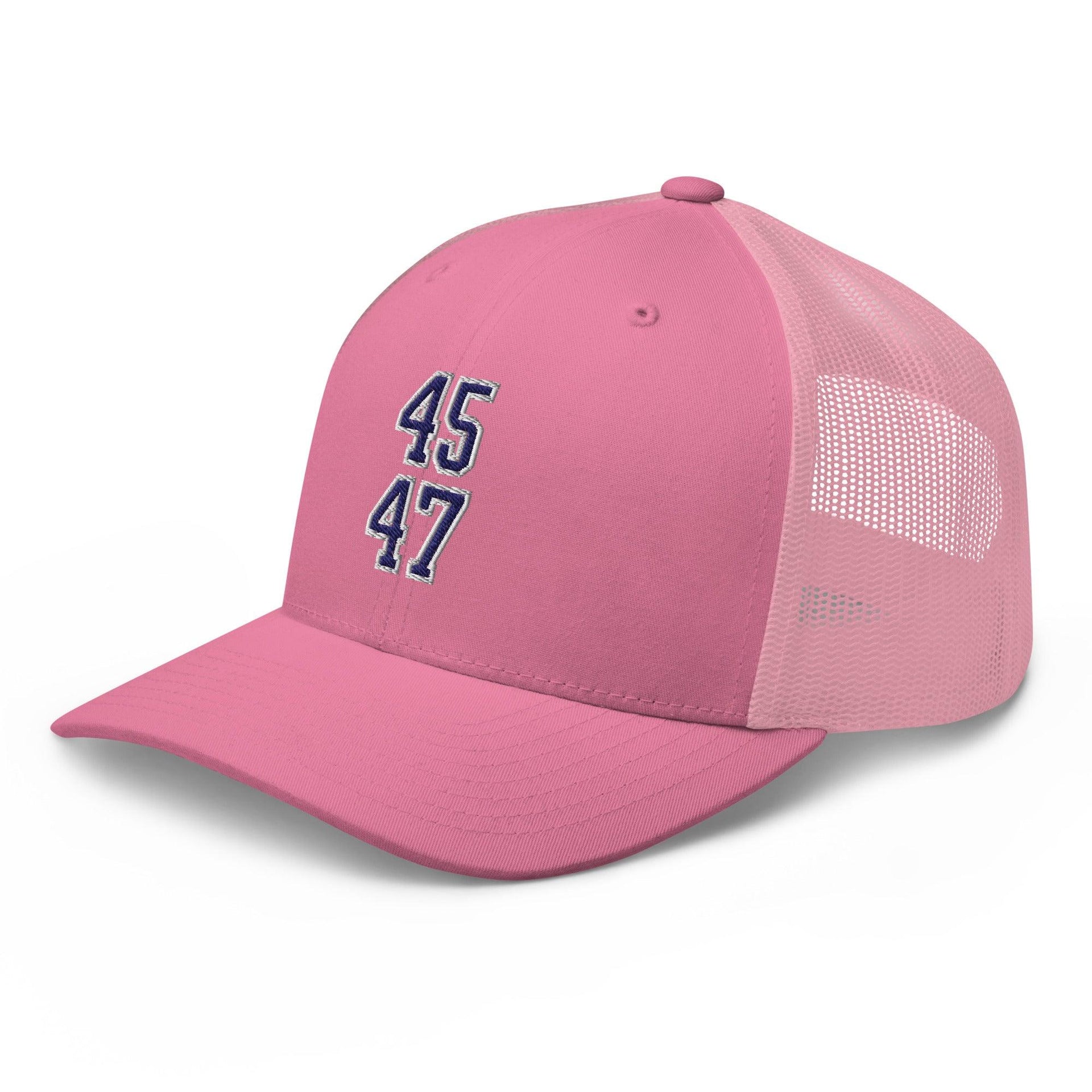 Donald Trump 45-47 Embroidered Mesh Trucker Hat Blue/White Capital Crowns Conservative LADs Trucker Hats