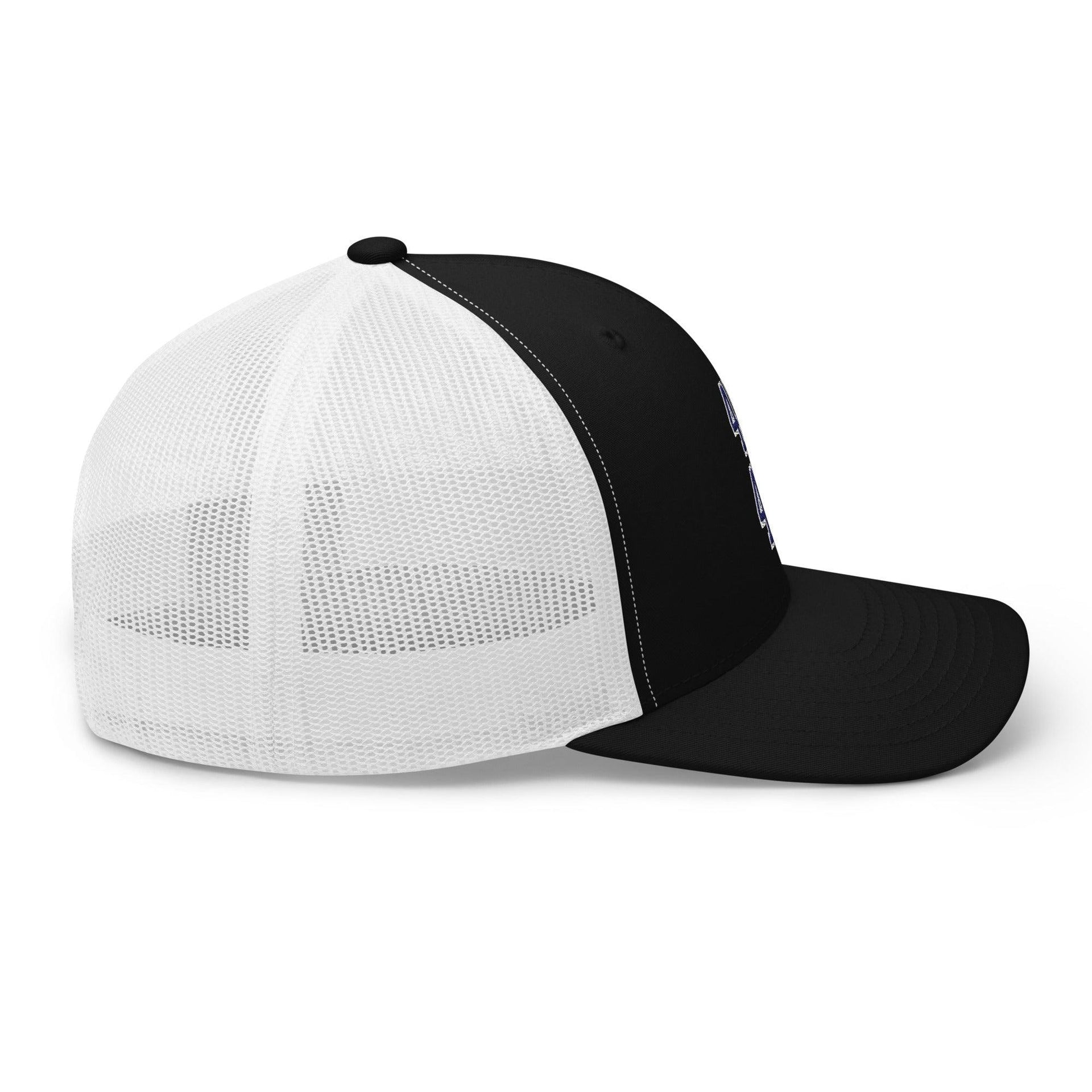 Donald Trump 45-47 Embroidered Mesh Trucker Hat Blue/White Capital Crowns Conservative LADs Trucker Hats