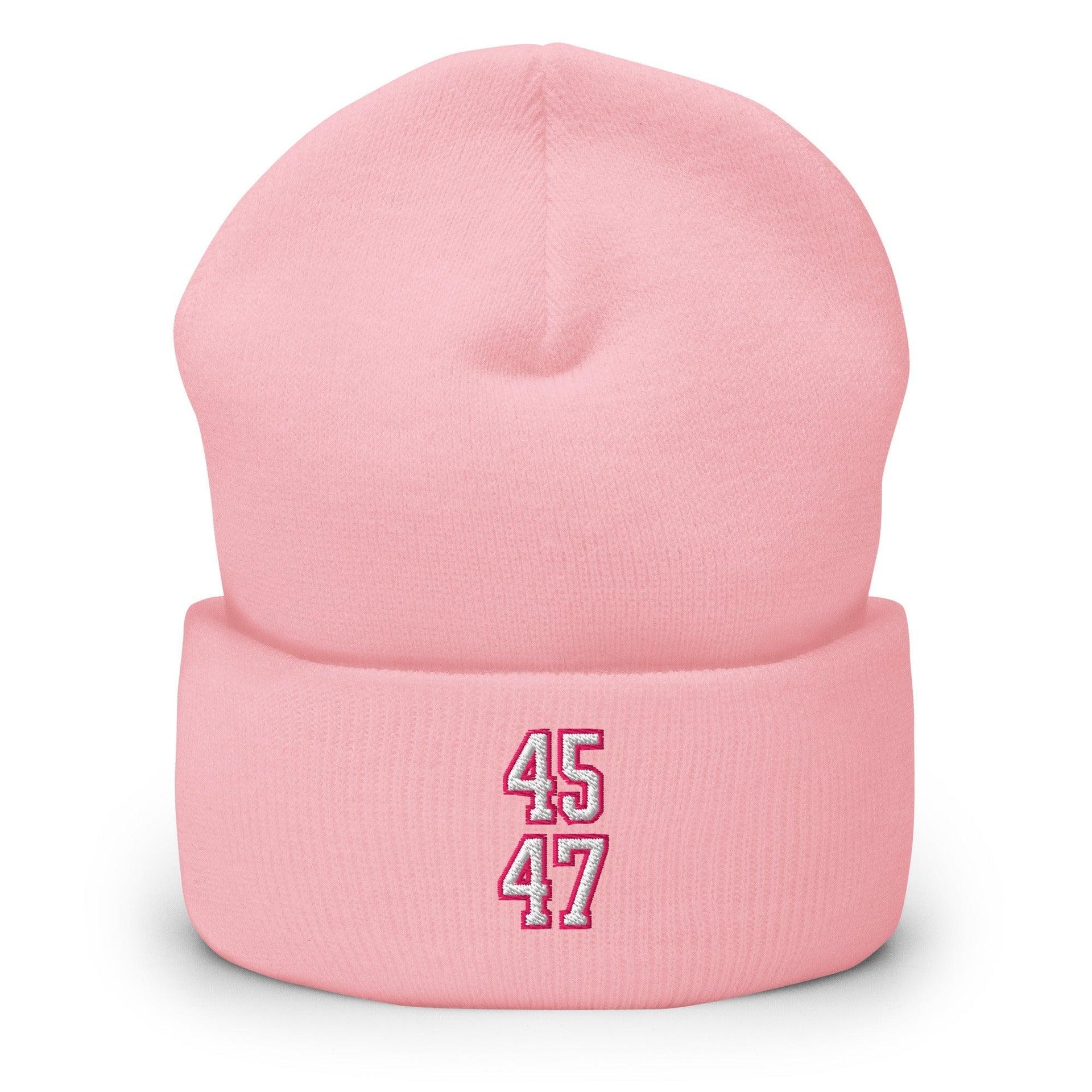 Donald Trump 45-47 Knit Cuffed Beanie Baby Pink Beanies Capital Crowns Conservative LADs