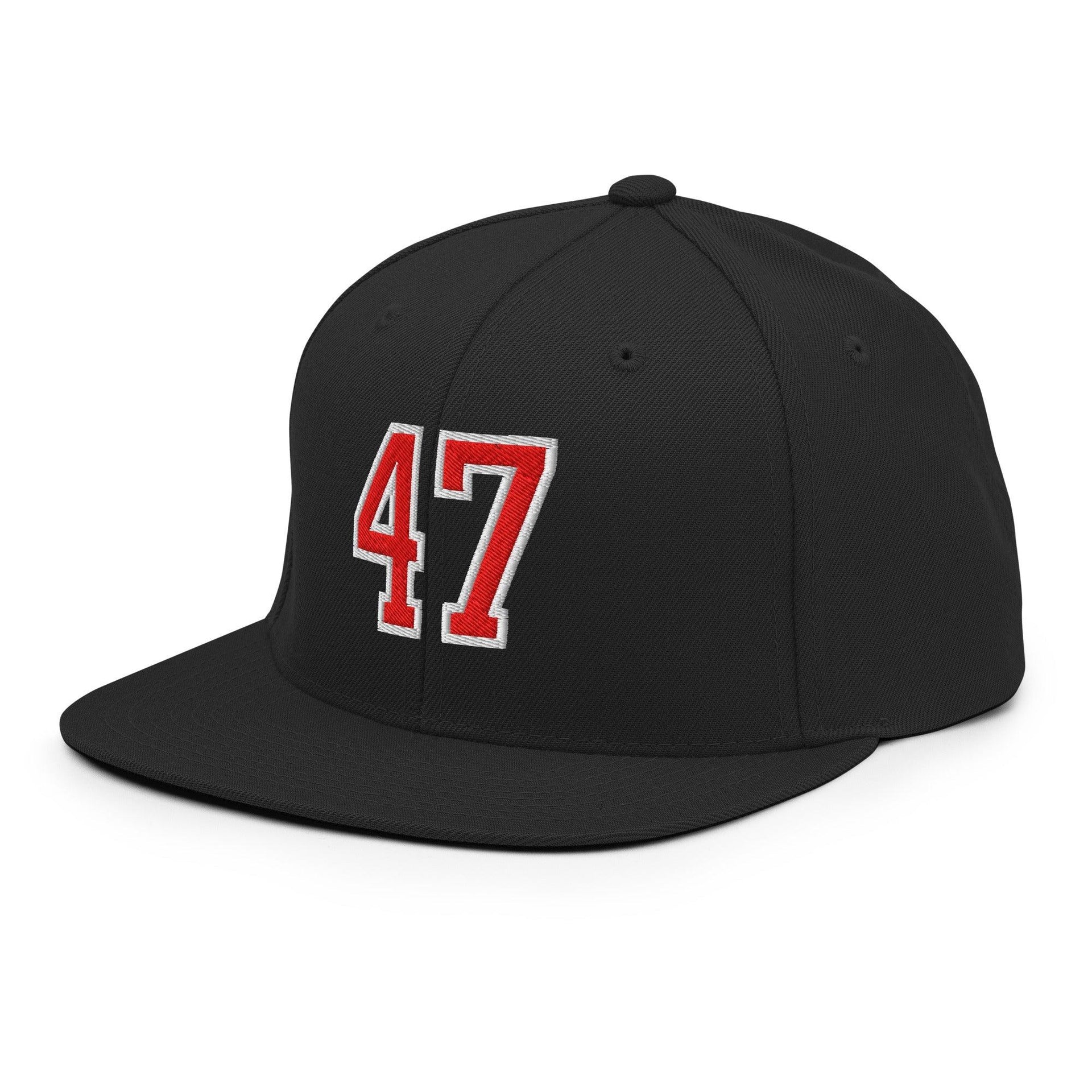 Donald Trump 47 Embroidered Flat Bill Brim Snapback Hat Red/White Capital Crowns Conservative LADs Snapback Hats