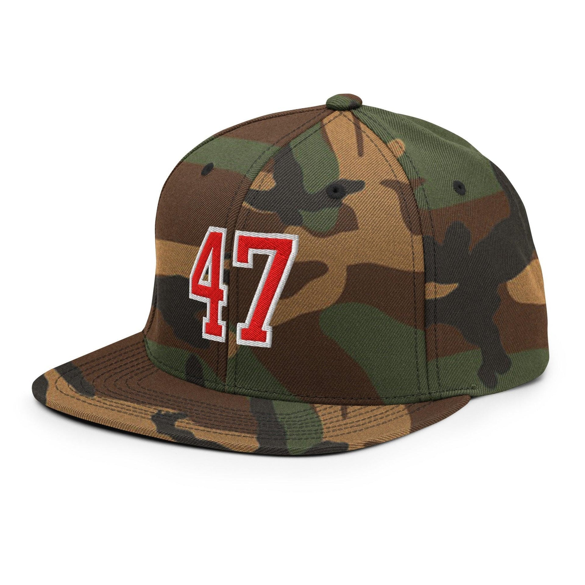 Donald Trump 47 Embroidered Flat Bill Brim Snapback Hat Red/White Capital Crowns Conservative LADs Snapback Hats