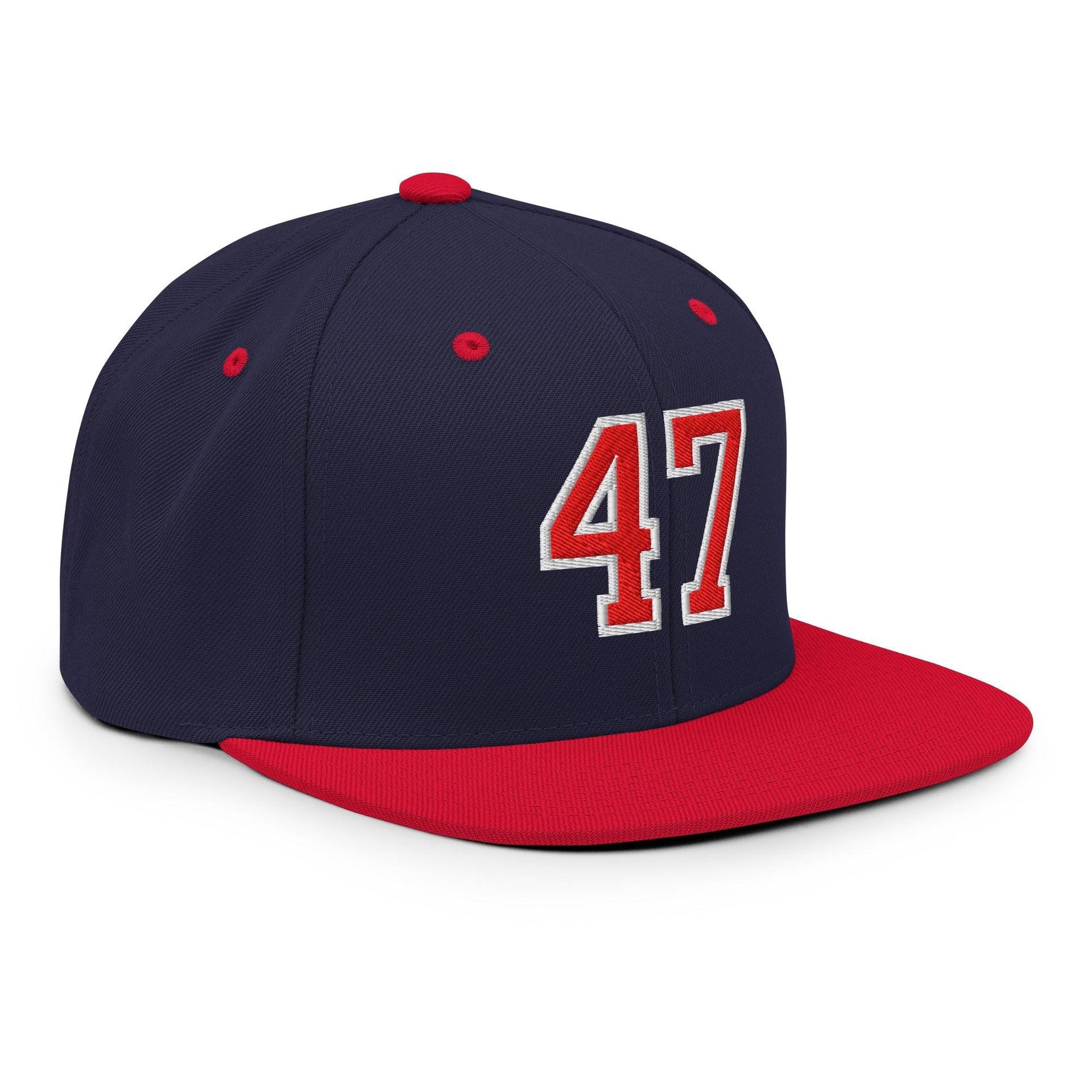 Donald Trump 47 Embroidered Flat Bill Brim Snapback Hat Red/White Capital Crowns Conservative LADs Snapback Hats
