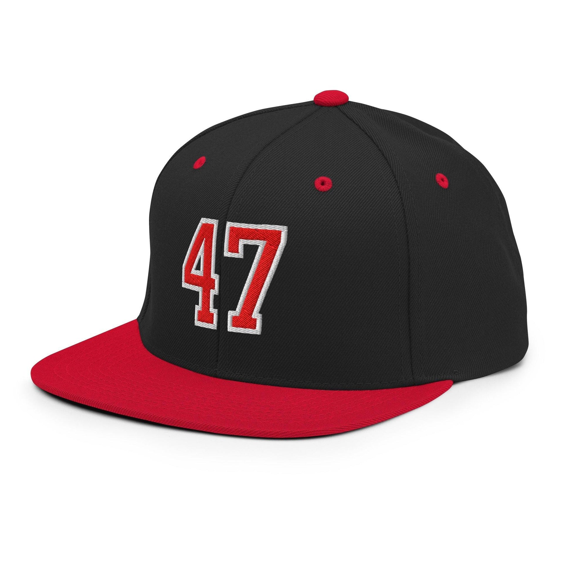 Donald Trump 47 Embroidered Flat Bill Brim Snapback Hat Red/White Capital Crowns Conservative LADs Snapback Hats