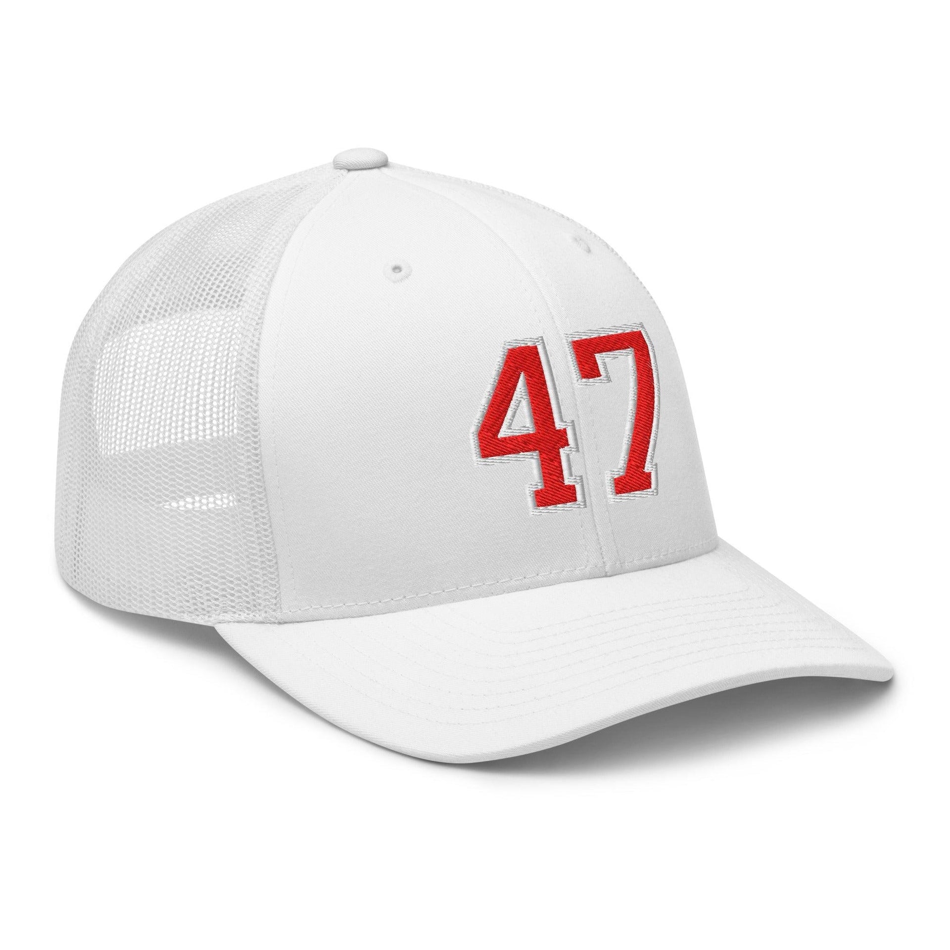 Donald Trump 47 Embroidered Mesh Trucker Hat Red/White Capital Crowns Conservative LADs Trucker Hats