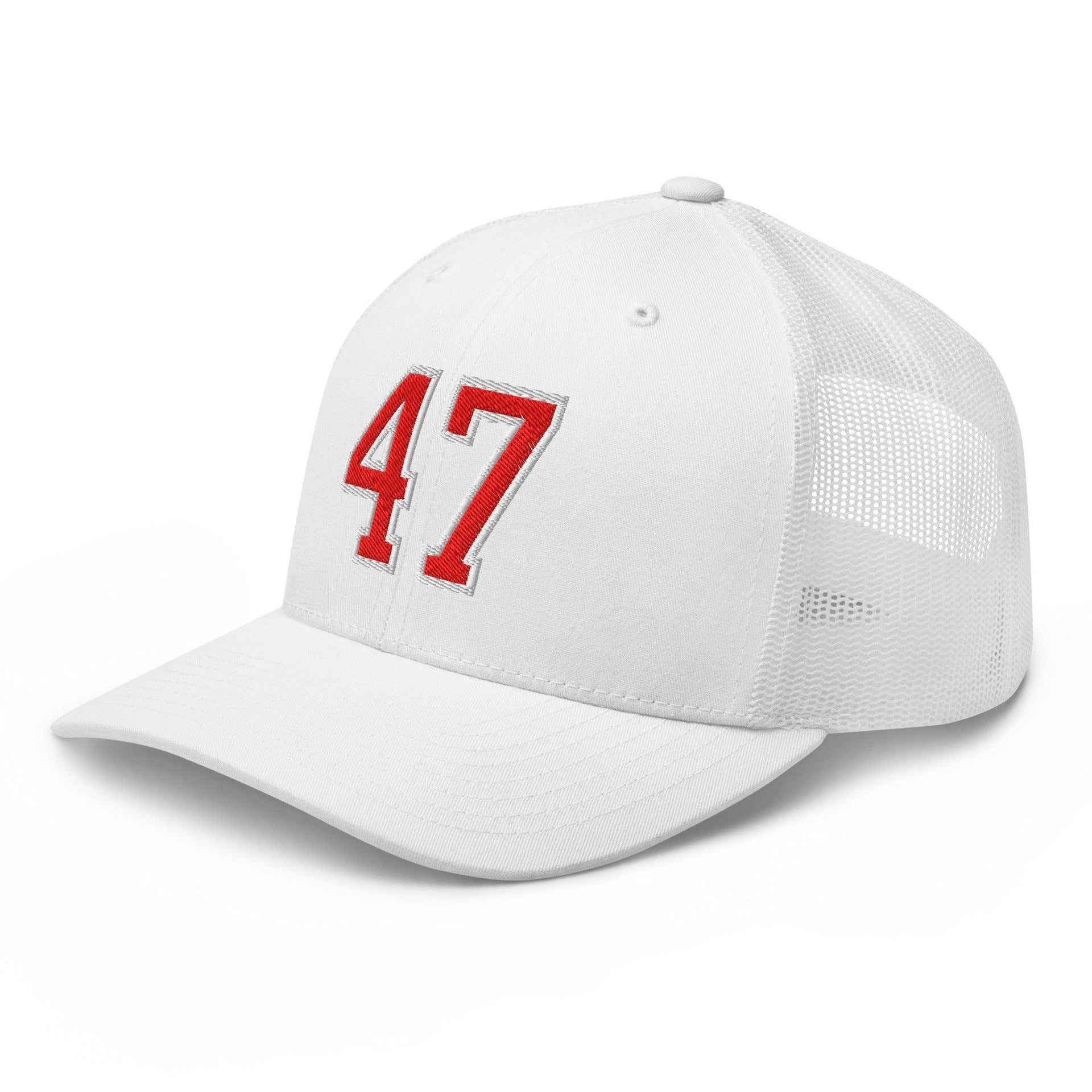 Donald Trump 47 Embroidered Mesh Trucker Hat Red/White Capital Crowns Conservative LADs Trucker Hats