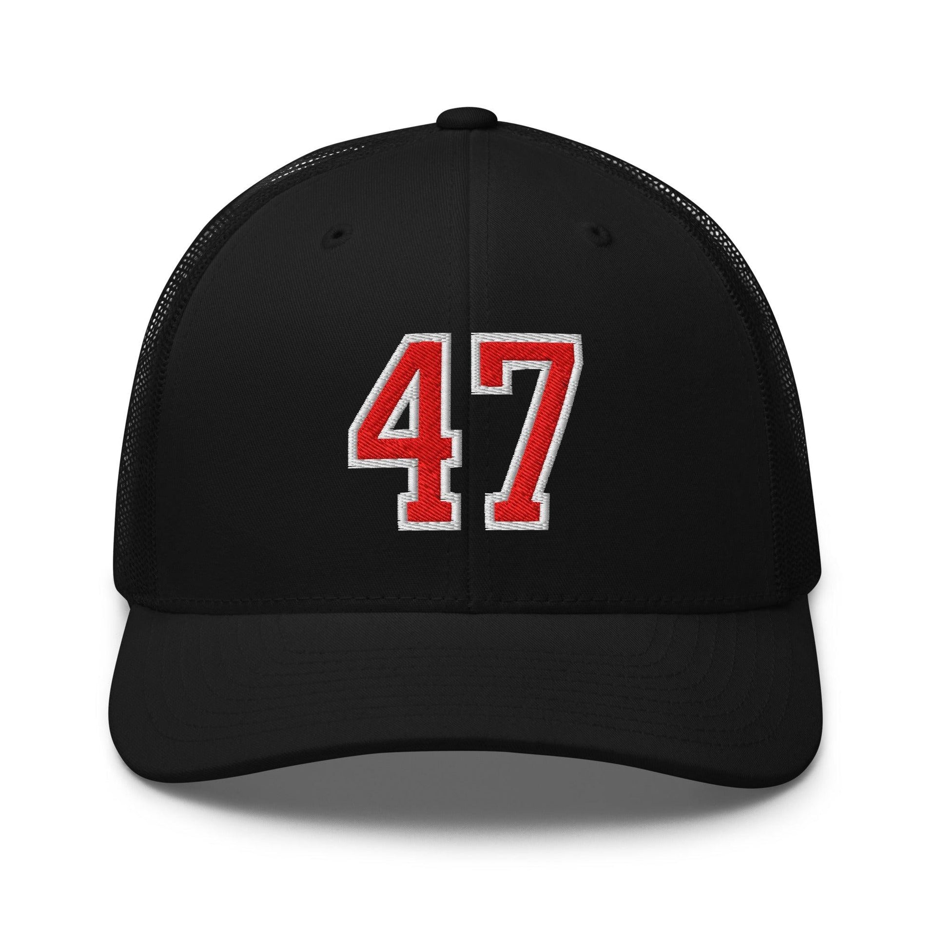 Donald Trump 47 Embroidered Mesh Trucker Hat Red/White Black Capital Crowns Conservative LADs Trucker Hats
