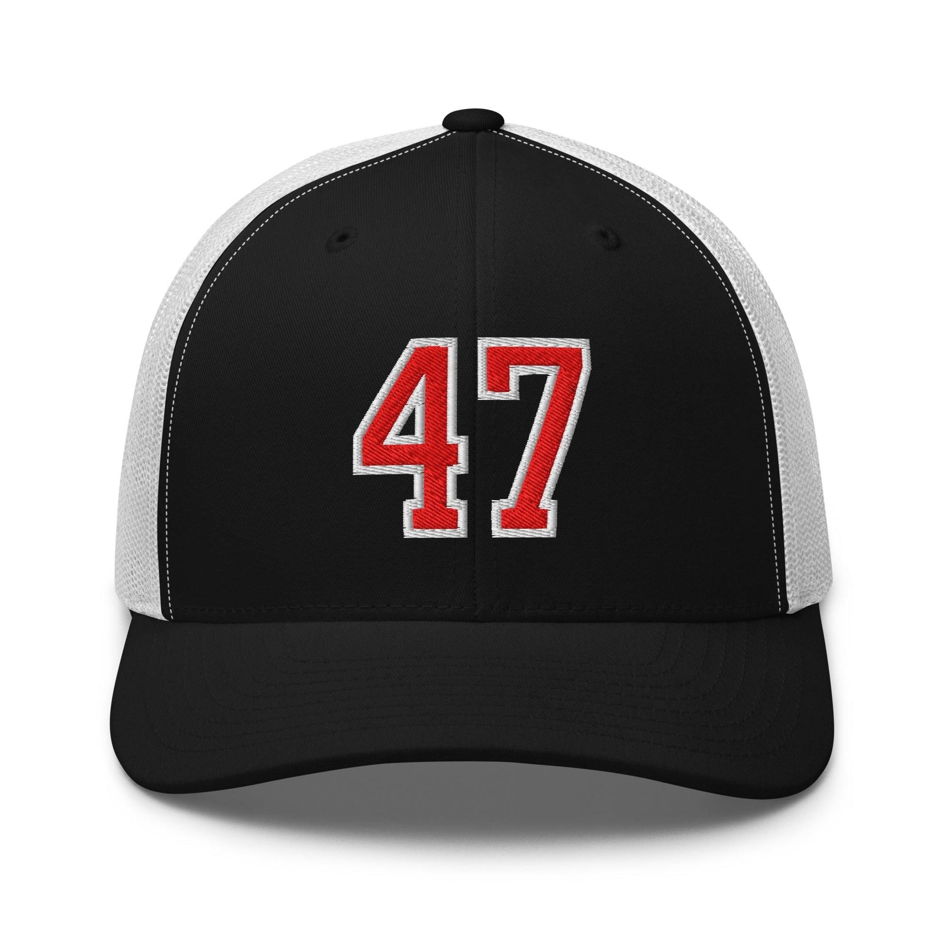 Donald Trump 47 Embroidered Mesh Trucker Hat Red/White Black White Capital Crowns Conservative LADs Trucker Hats