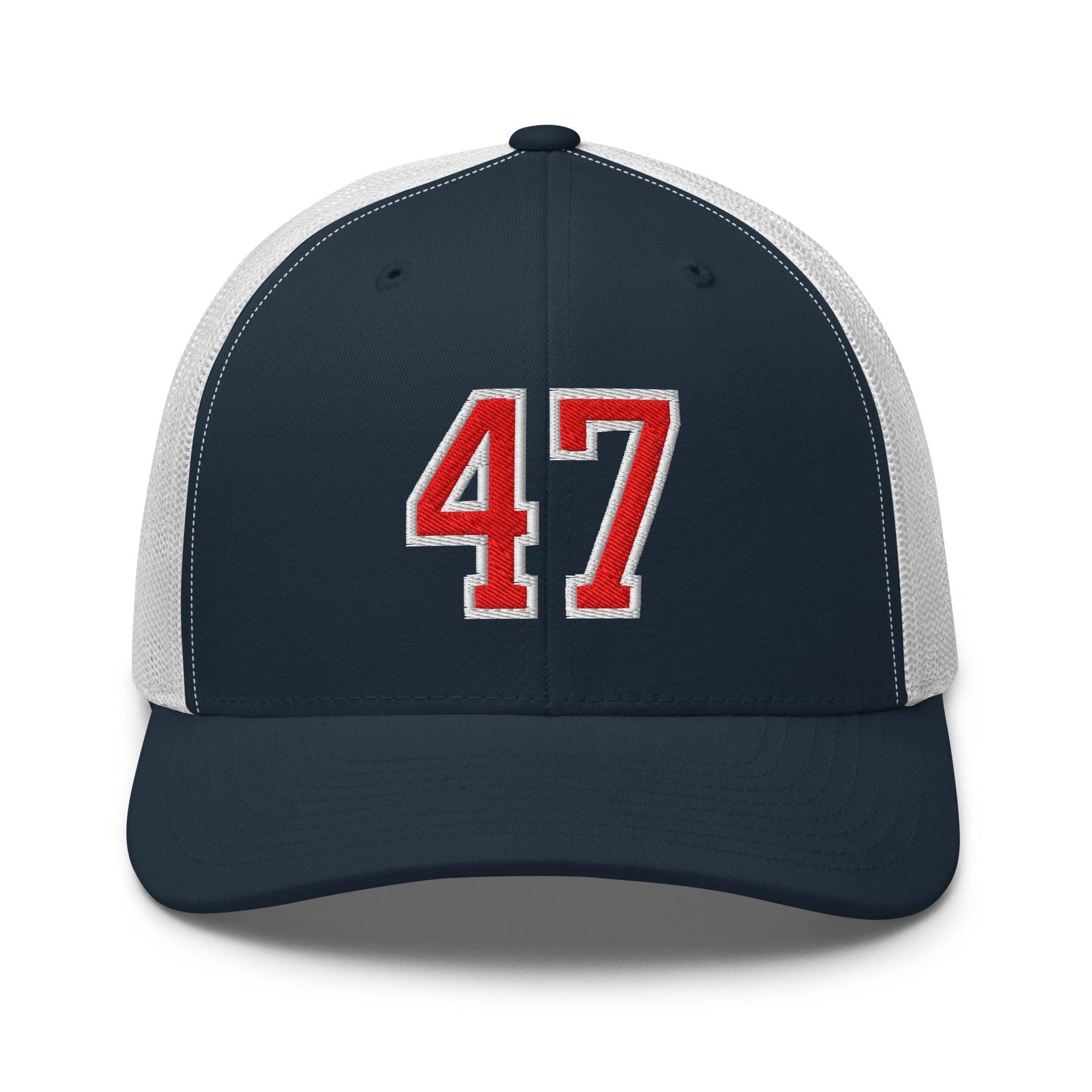 Donald Trump 47 Embroidered Mesh Trucker Hat Red/White Navy White Capital Crowns Conservative LADs Trucker Hats