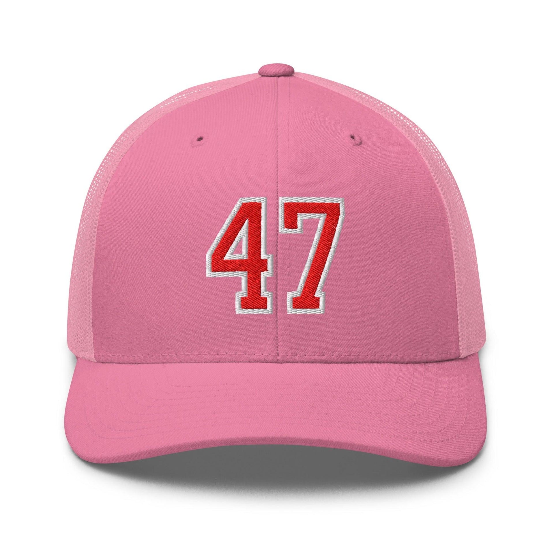 Donald Trump 47 Embroidered Mesh Trucker Hat Red/White Pink Capital Crowns Conservative LADs Trucker Hats