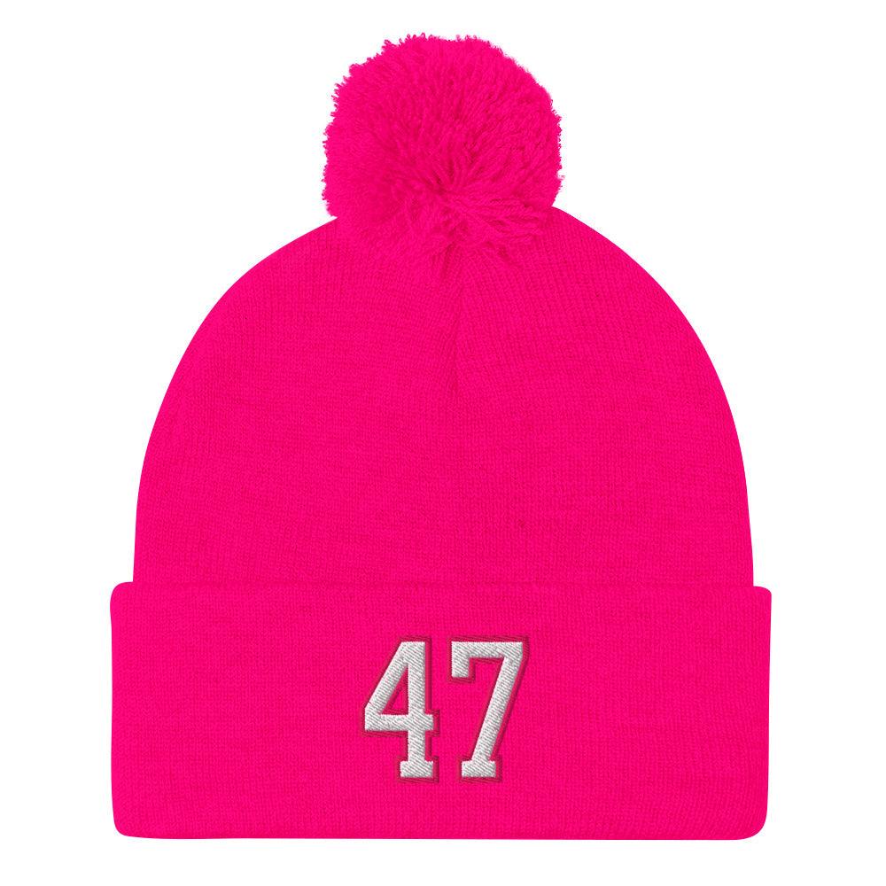 Donald Trump 47 Knit Pom Pom Beanie Neon Pink Beanies Capital Crowns Conservative LADs