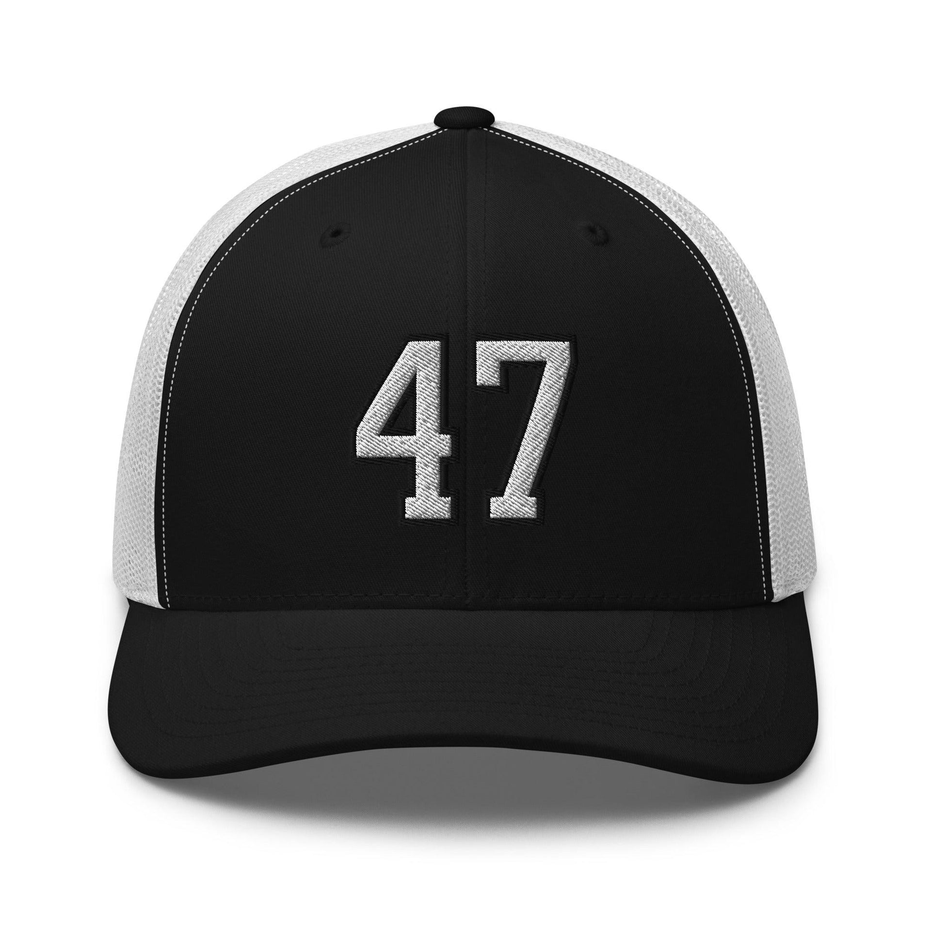 Donald Trump 47 Retro Trucker Hat Black White Capital Crowns Conservative LADs Trucker Hats