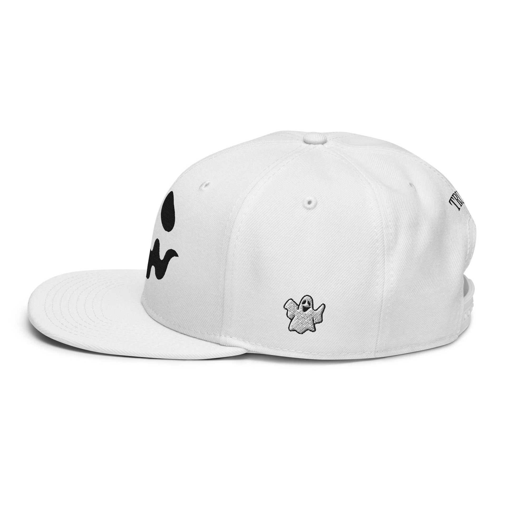 Donald Trump Ghost Halloween Flat Bill Brim High Crown Snapback Hat Capital Crowns Conservative Halloween LADs Snapback Hats Trump Halloween White