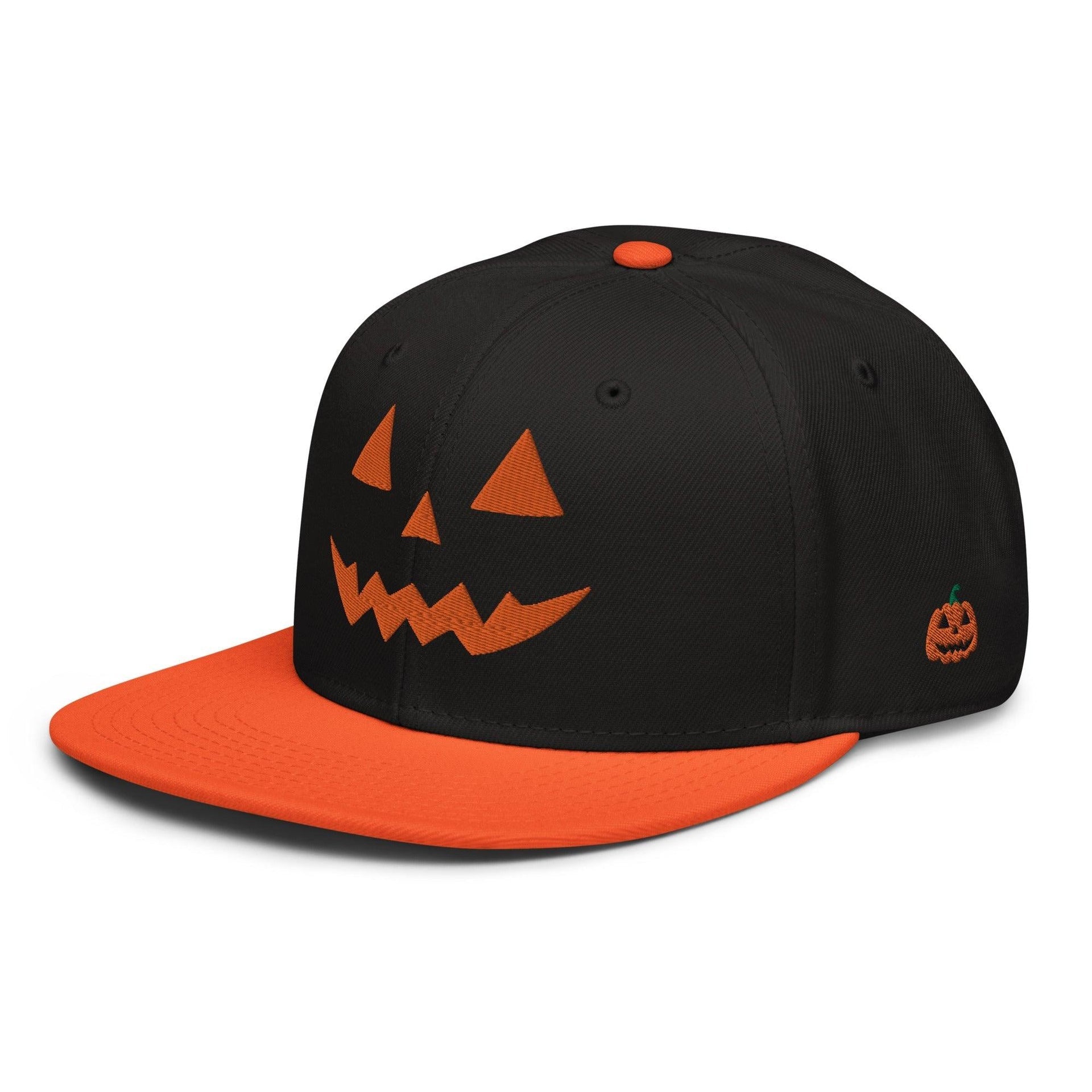 Donald Trump Jack-O'-Lantern Halloween Flat Bill Brim High Crown Snapback Hat Black Capital Crowns Conservative Halloween LADs Orange / Black / Black Snapback Hats Trump Halloween