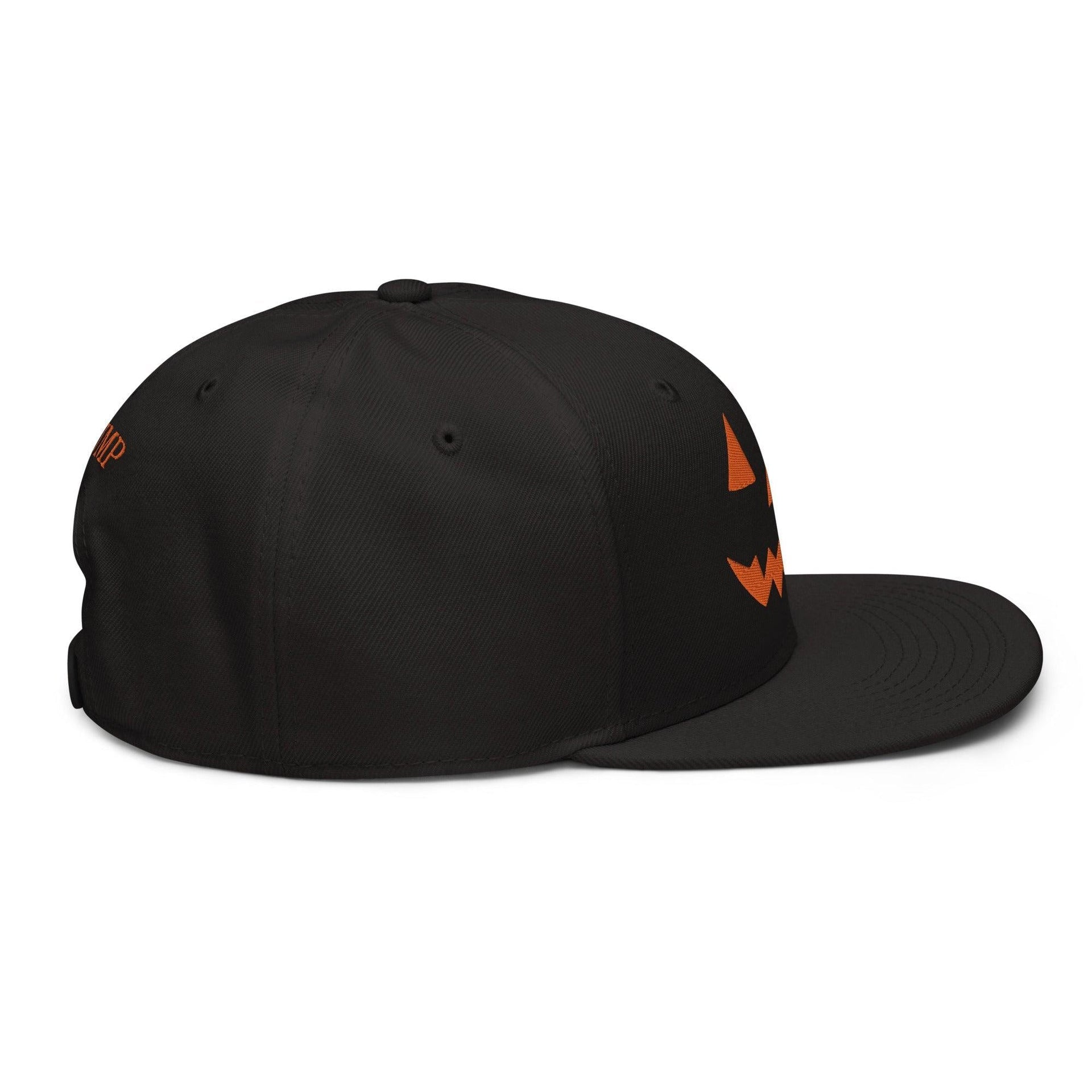 Donald Trump Jack-O'-Lantern Halloween Flat Bill Brim High Crown Snapback Hat Black Capital Crowns Conservative Halloween LADs Orange / Black / Black Snapback Hats Trump Halloween