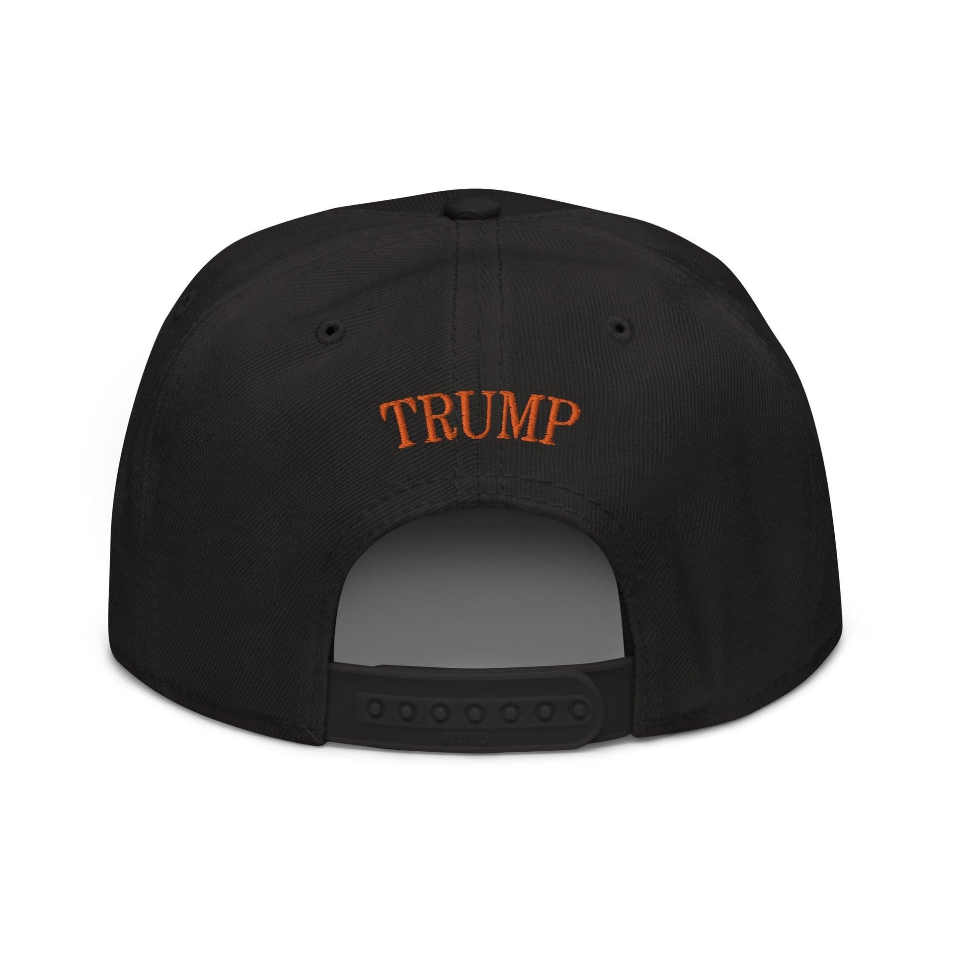 Donald Trump Jack-O'-Lantern Halloween Flat Bill Brim High Crown Snapback Hat Black Capital Crowns Conservative Halloween LADs Orange / Black / Black Snapback Hats Trump Halloween