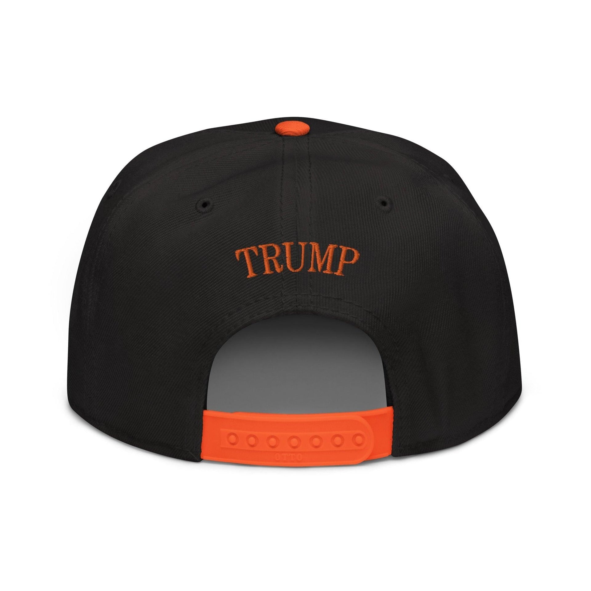 Donald Trump Jack-O'-Lantern Halloween Flat Bill Brim High Crown Snapback Hat Black Capital Crowns Conservative Halloween LADs Orange / Black / Black Snapback Hats Trump Halloween