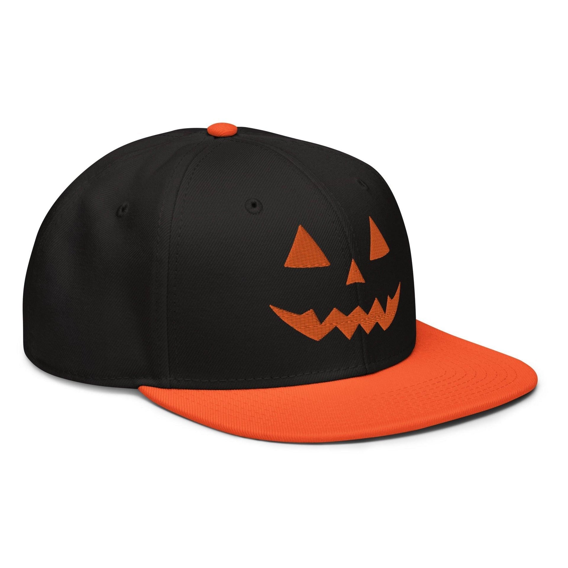 Donald Trump Jack-O'-Lantern Halloween Flat Bill Brim High Crown Snapback Hat Black Capital Crowns Conservative Halloween LADs Orange / Black / Black Snapback Hats Trump Halloween