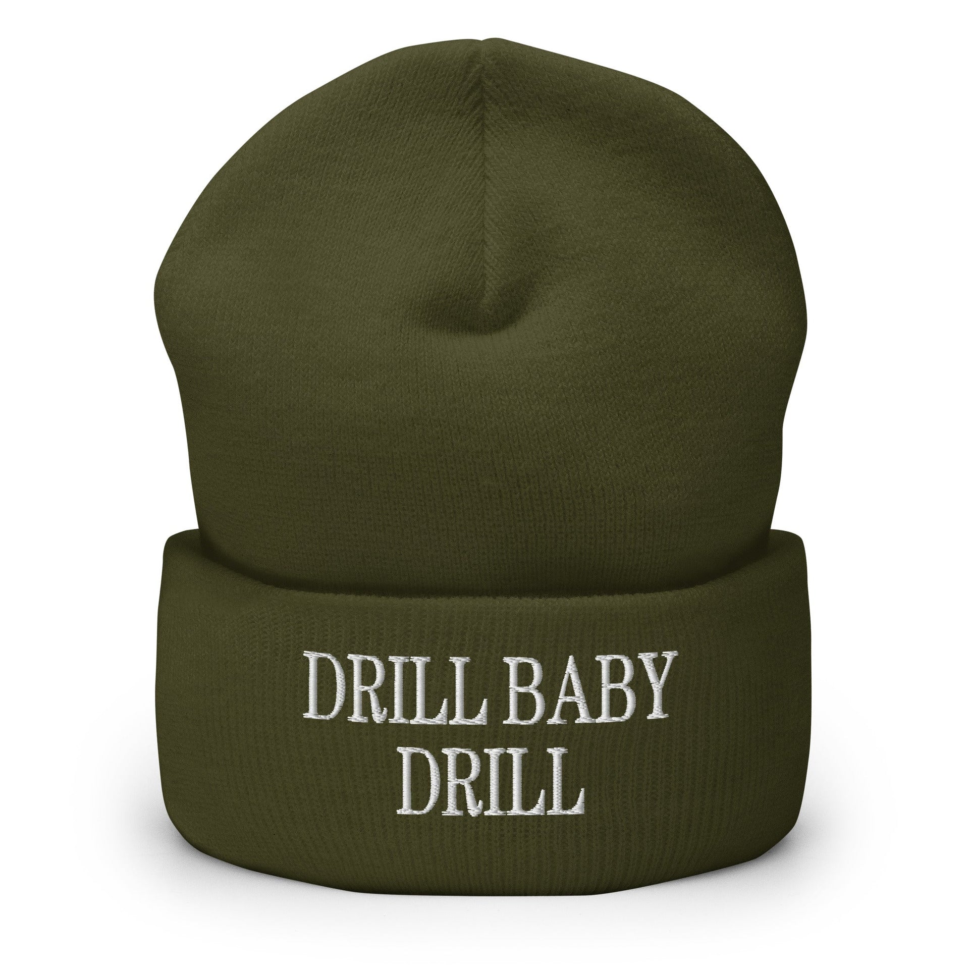 Drill Baby Drill Embroidered Knit Cuffed Beanie Olive Beanies Capital Crowns Conservative