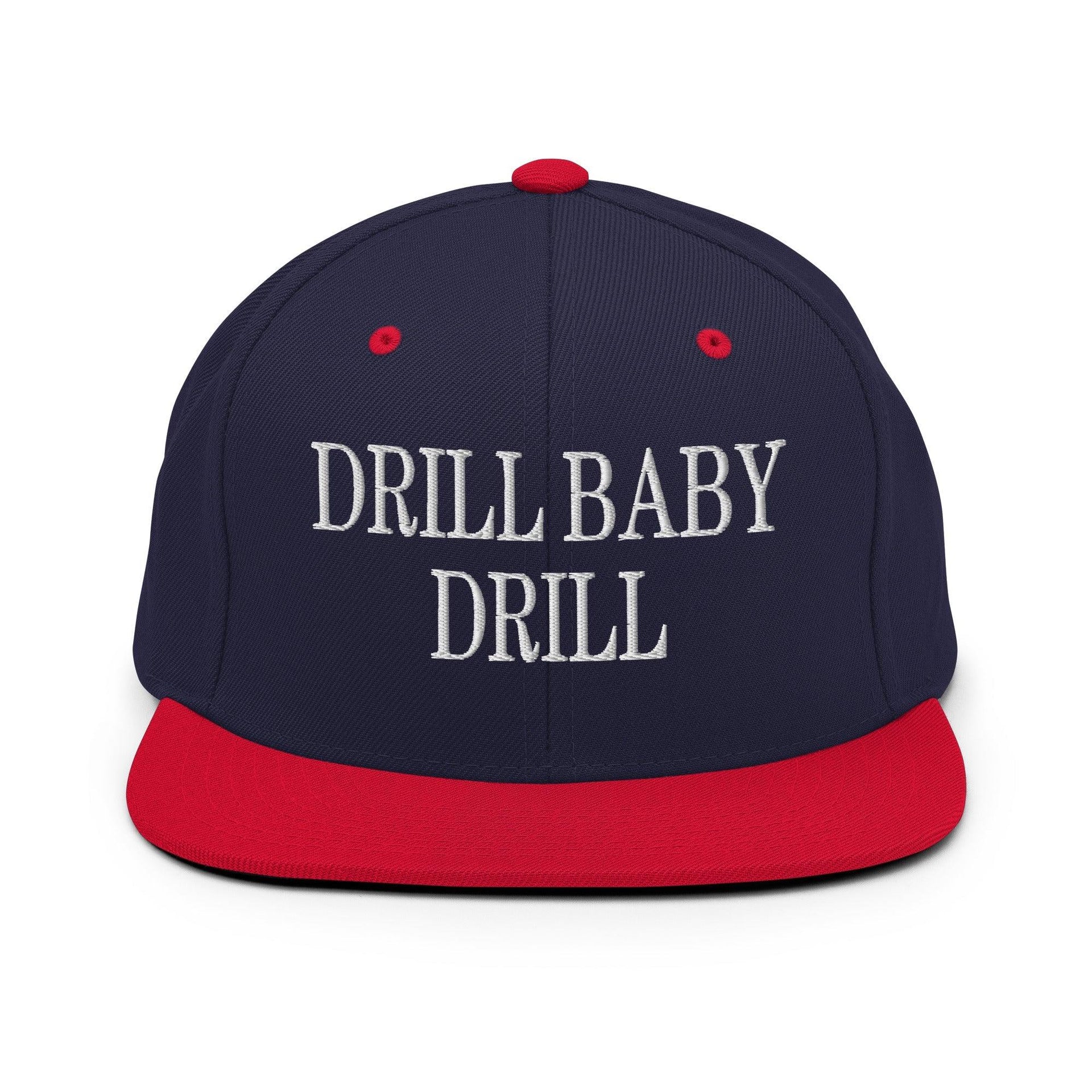 Drill Baby Drill Flat Bill Brim Snapback Hat Navy Red Capital Crowns Conservative Snapback Hats