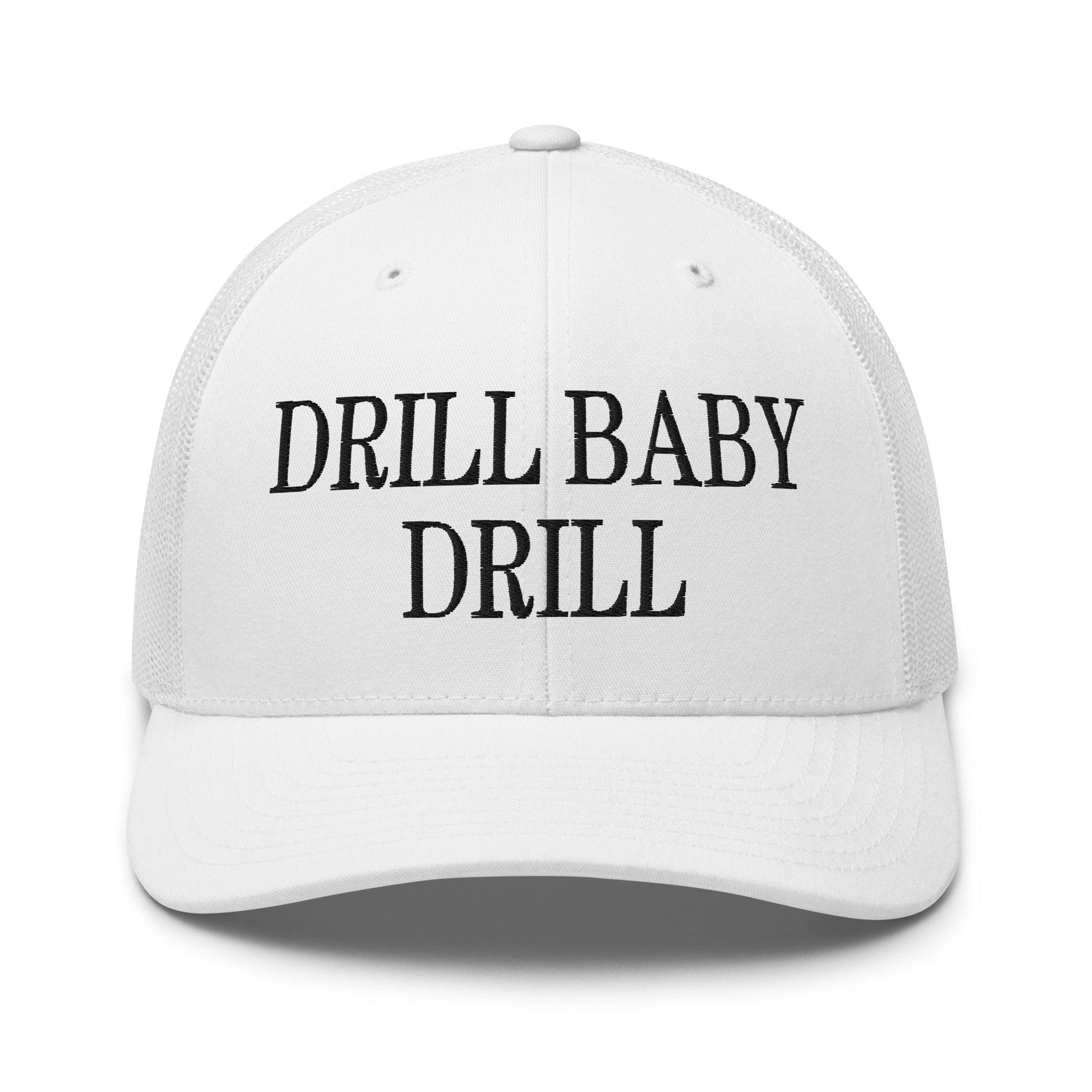 Drill Baby Drill Retro Trucker Hat White Capital Crowns Conservative Trucker Hats