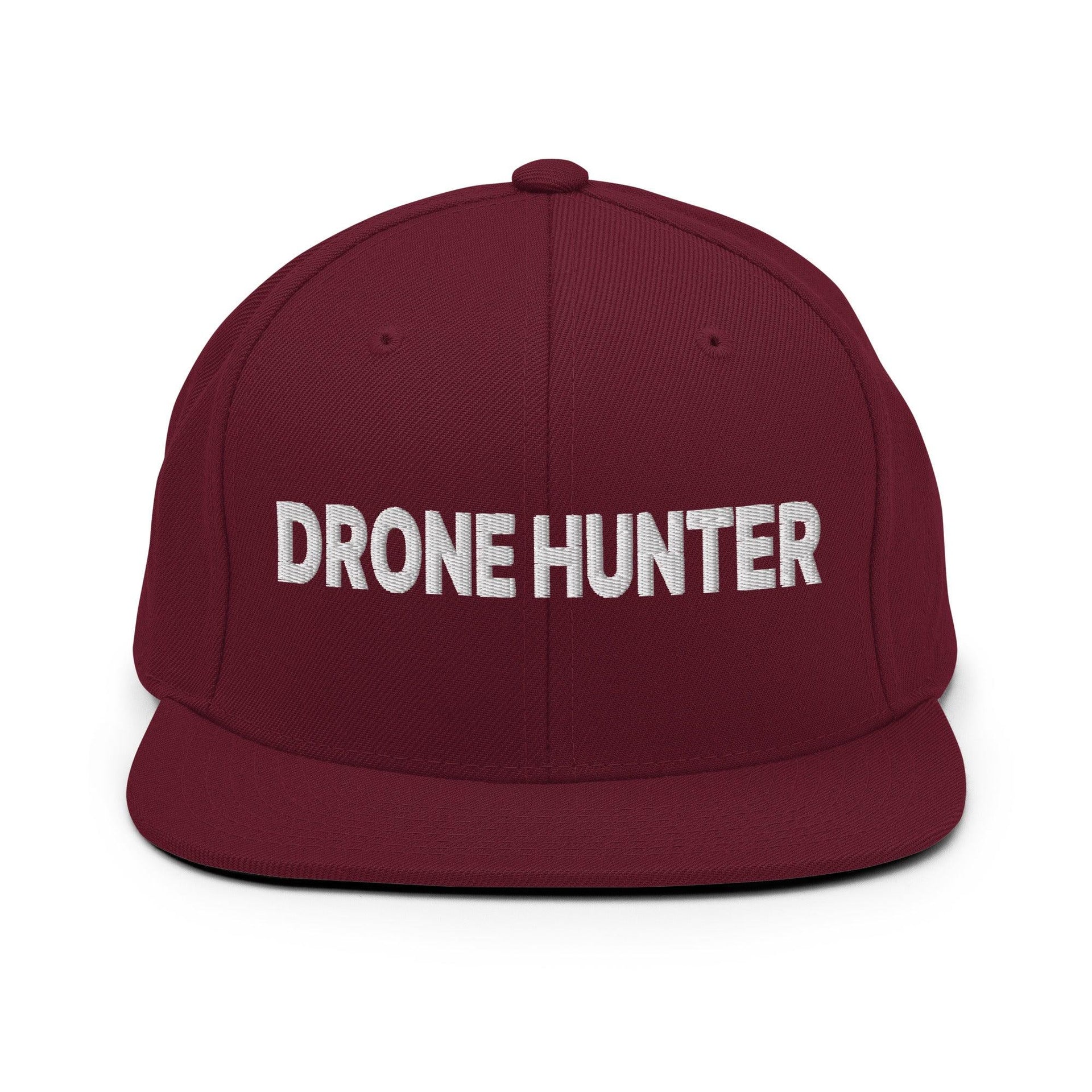 Drone Hunter Embroidered Flat Bill Brim Snapback Hat Maroon Capital Crowns Funny Snapback Hats