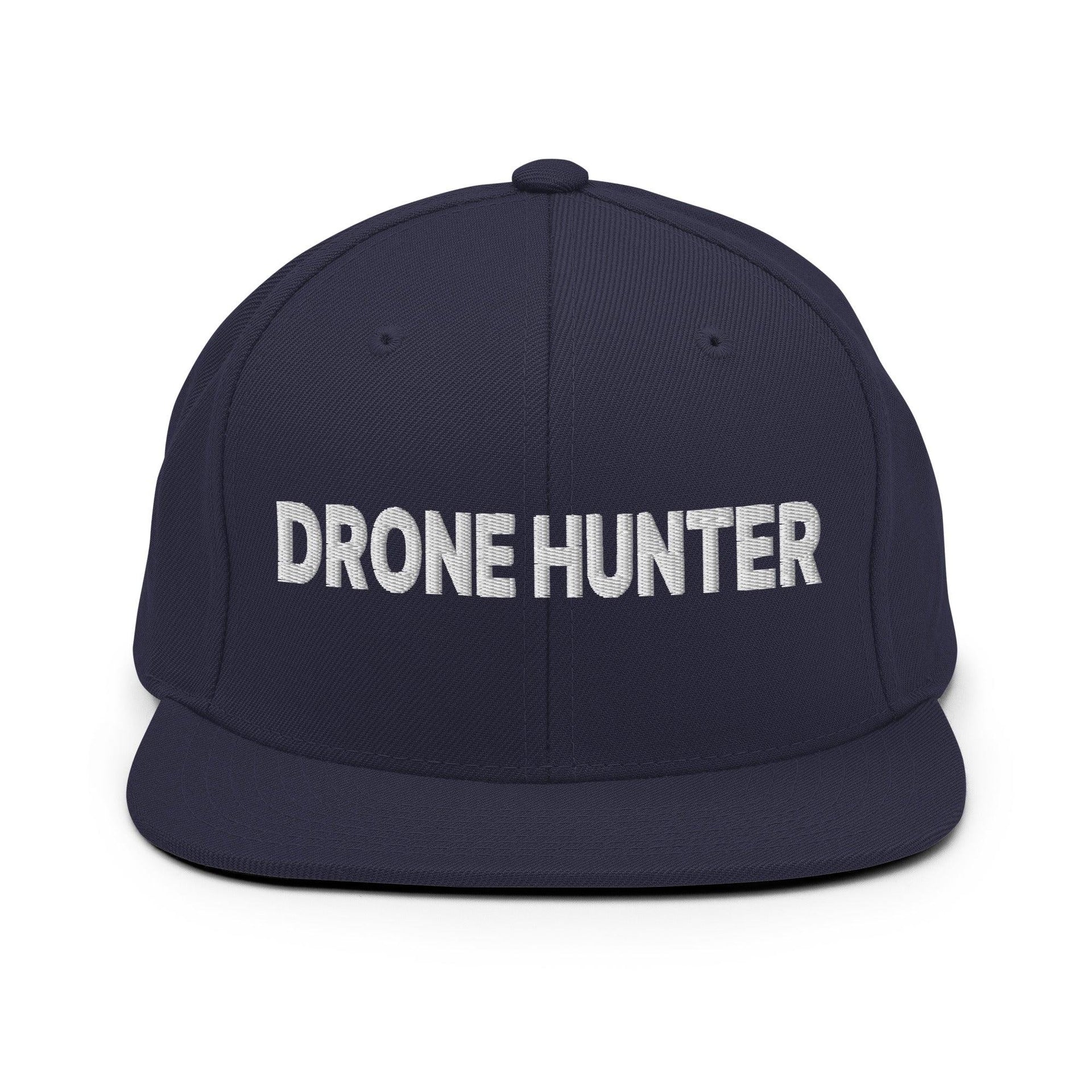 Drone Hunter Embroidered Flat Bill Brim Snapback Hat Navy Capital Crowns Funny Snapback Hats