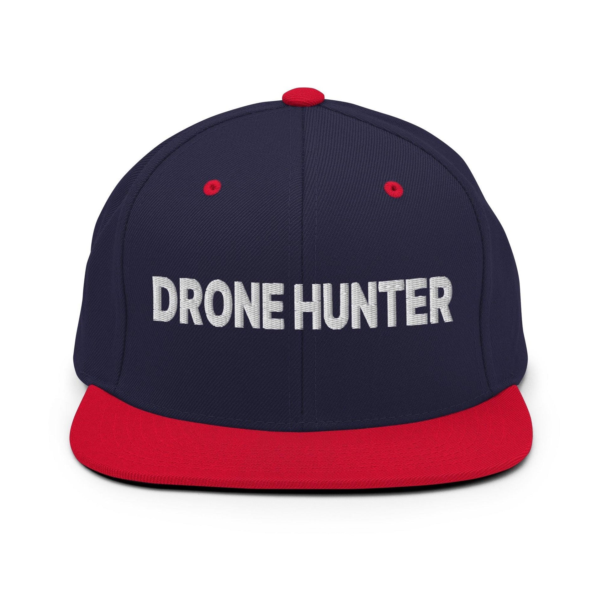 Drone Hunter Embroidered Flat Bill Brim Snapback Hat Navy Red Capital Crowns Funny Snapback Hats