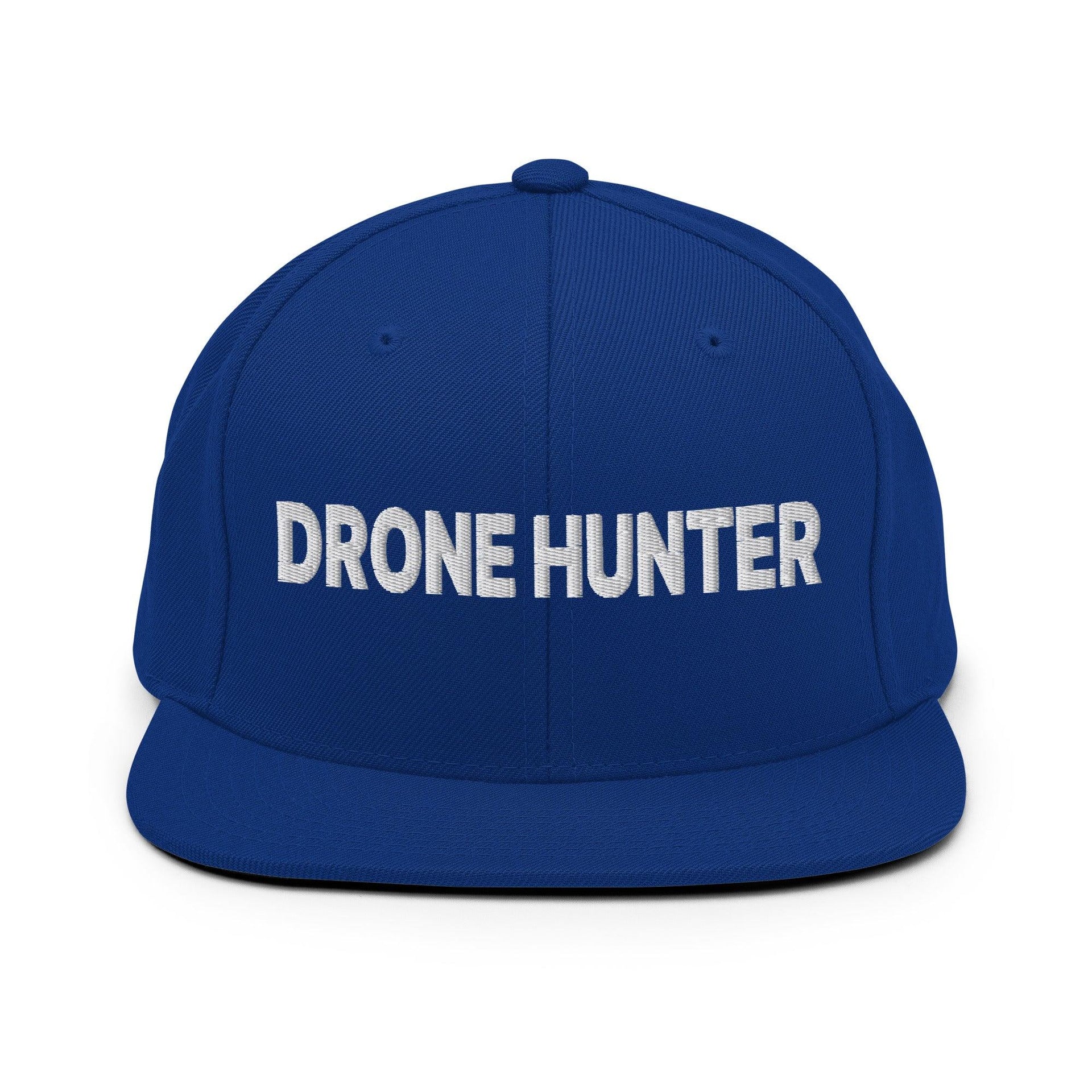 Drone Hunter Embroidered Flat Bill Brim Snapback Hat Royal Blue Capital Crowns Funny Snapback Hats